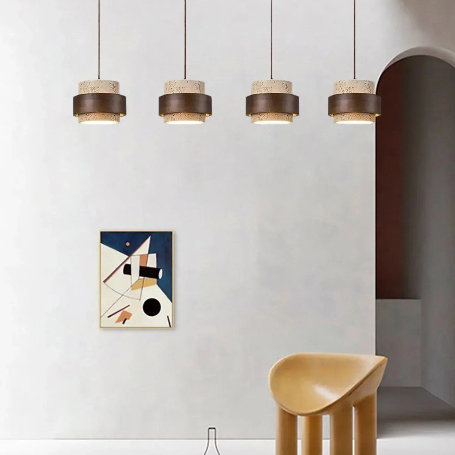 Pendant Light Travertine Wood E27 150.0 cm Walnut Dining Room Kitchen Island Hanging Ceiling Lamp Japandi Minimalist | Thomler