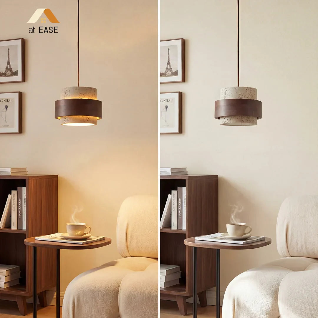 Pendant Light Travertine Wood E27 150.0 cm Walnut Dining Room Kitchen Island Hanging Ceiling Lamp Japandi Minimalist | Thomler
