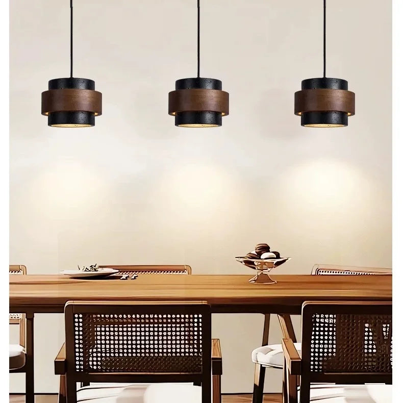 Pendant Light Travertine Wood E27 150.0 cm Walnut Dining Room Kitchen Island Hanging Ceiling Lamp Japandi Minimalist | Thomler
