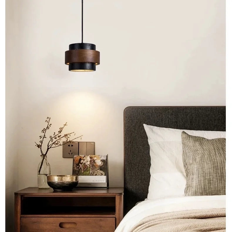 Pendant Light Travertine Wood E27 150.0 cm Walnut Dining Room Kitchen Island Hanging Ceiling Lamp Japandi Minimalist | Thomler
