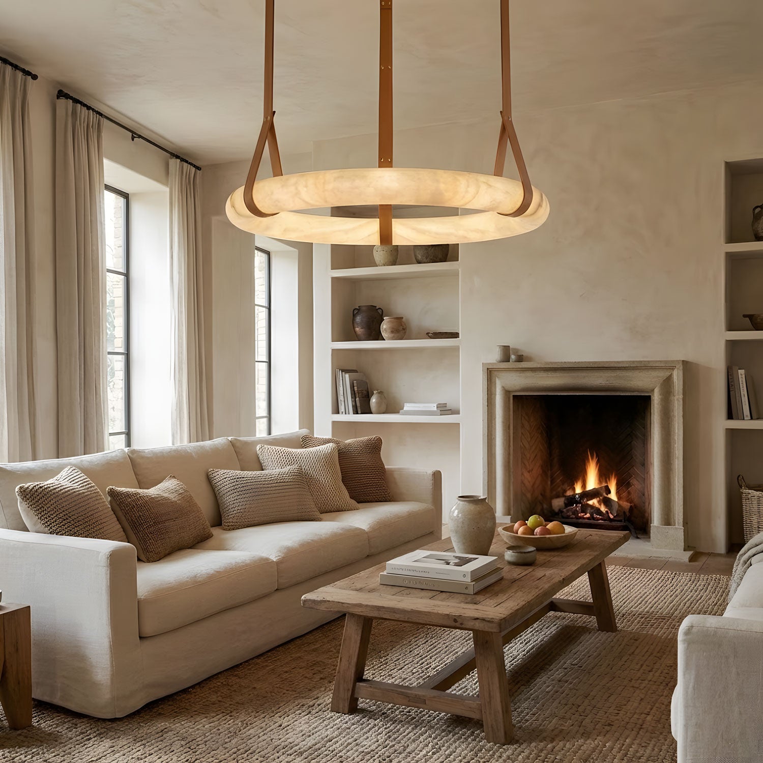 Pendant Light Alabaster Ring LED Ø 120.0 cm Gold Dining Room Halo Hanging Ceiling Lamp Adjustable | Thomler