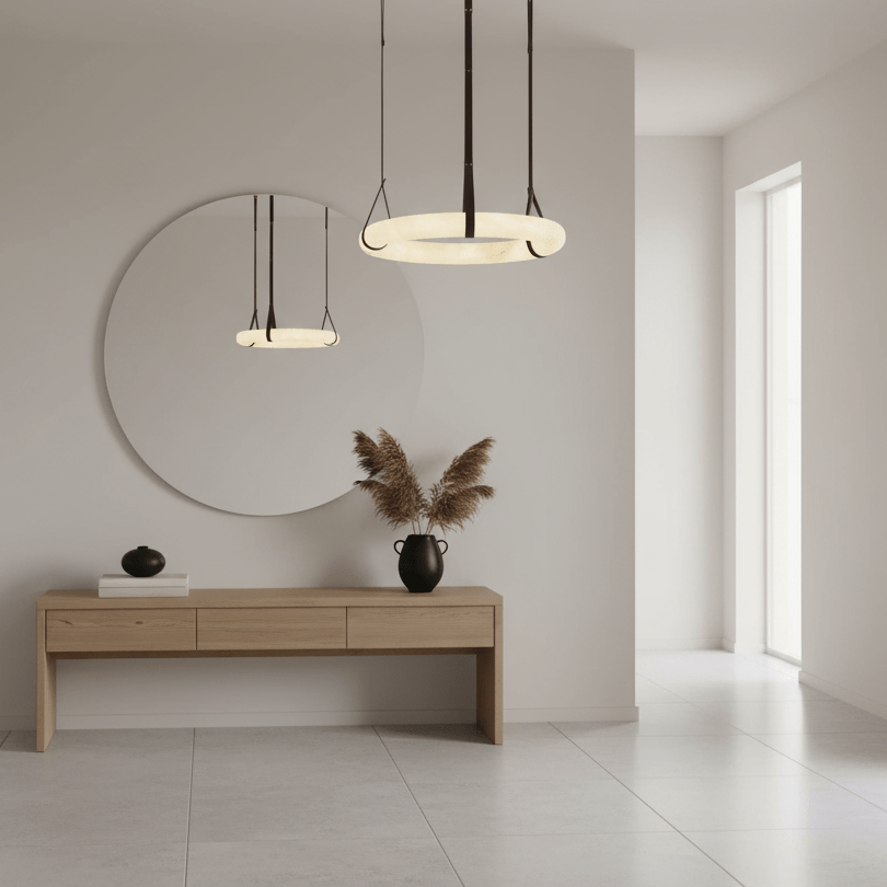 Pendant Light Alabaster Ring LED Ø 120.0 cm Gold Dining Room Halo Hanging Ceiling Lamp Adjustable | Thomler