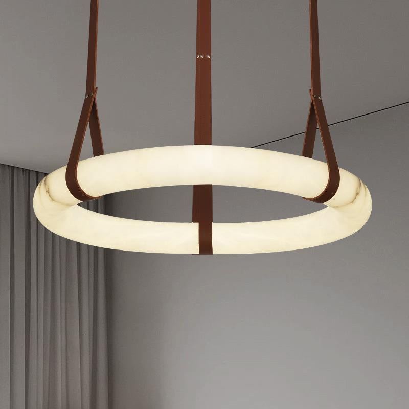 Pendant Light Alabaster Ring LED Ø 120.0 cm Gold Dining Room Halo Hanging Ceiling Lamp Adjustable | Thomler