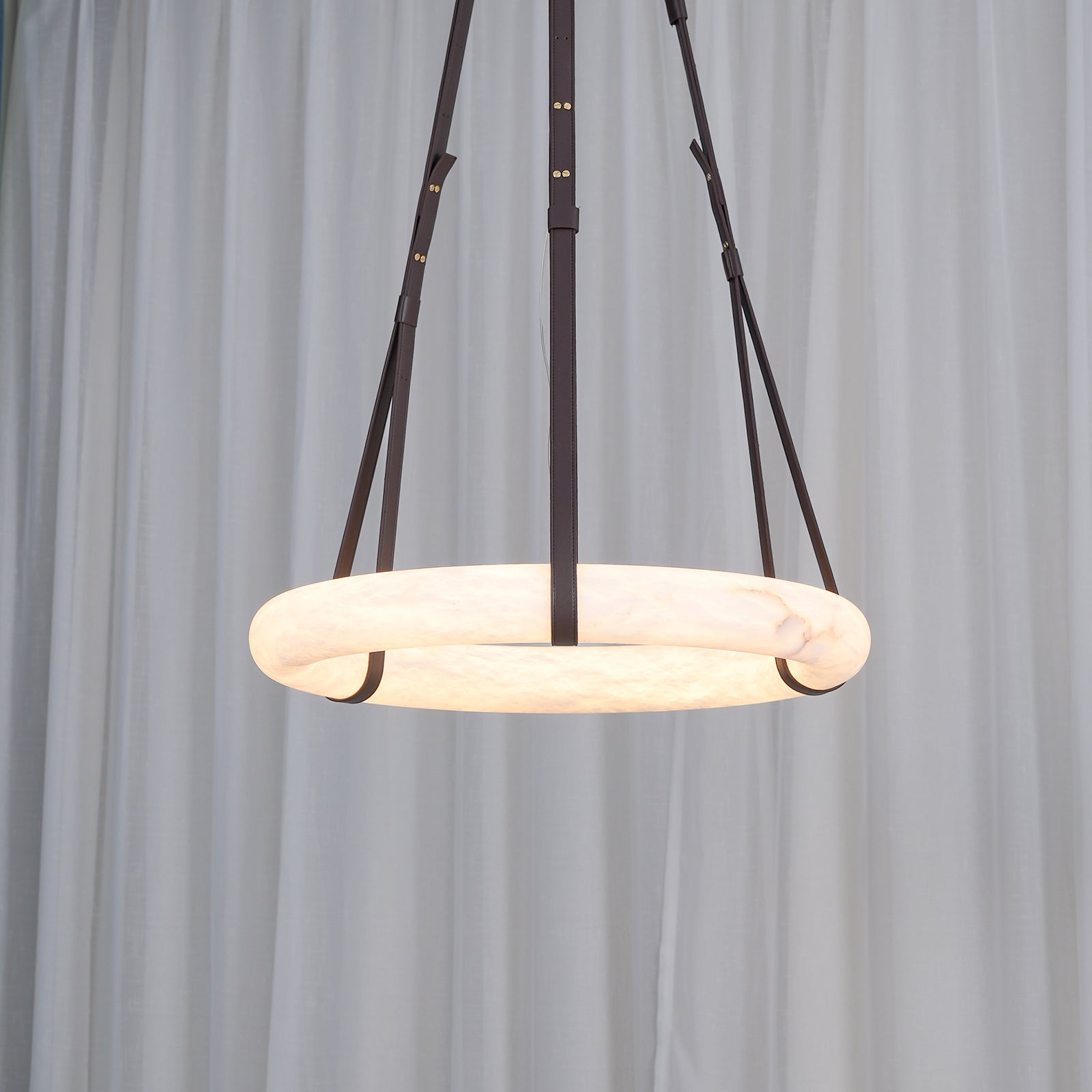 Pendant Light Alabaster Ring LED Ø 120.0 cm Gold Dining Room Halo Hanging Ceiling Lamp Adjustable | Thomler