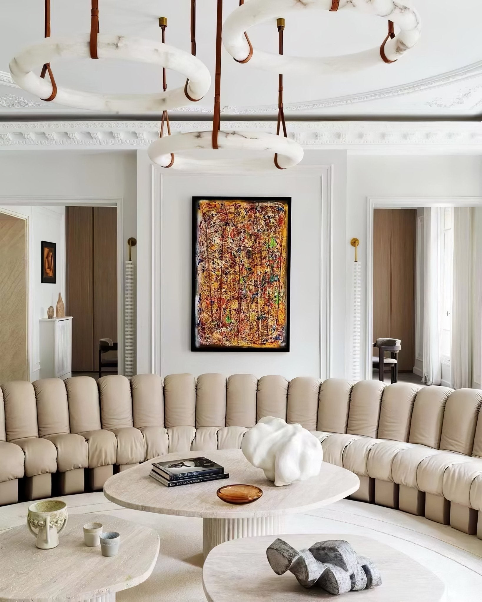 Pendant Light Alabaster Ring LED Ø 120.0 cm Gold Dining Room Halo Hanging Ceiling Lamp Adjustable | Thomler