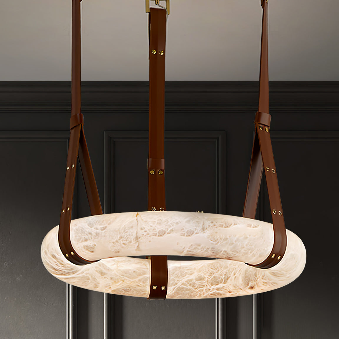 Pendant Light Alabaster Ring LED Ø 120.0 cm Gold Dining Room Halo Hanging Ceiling Lamp Adjustable | Thomler