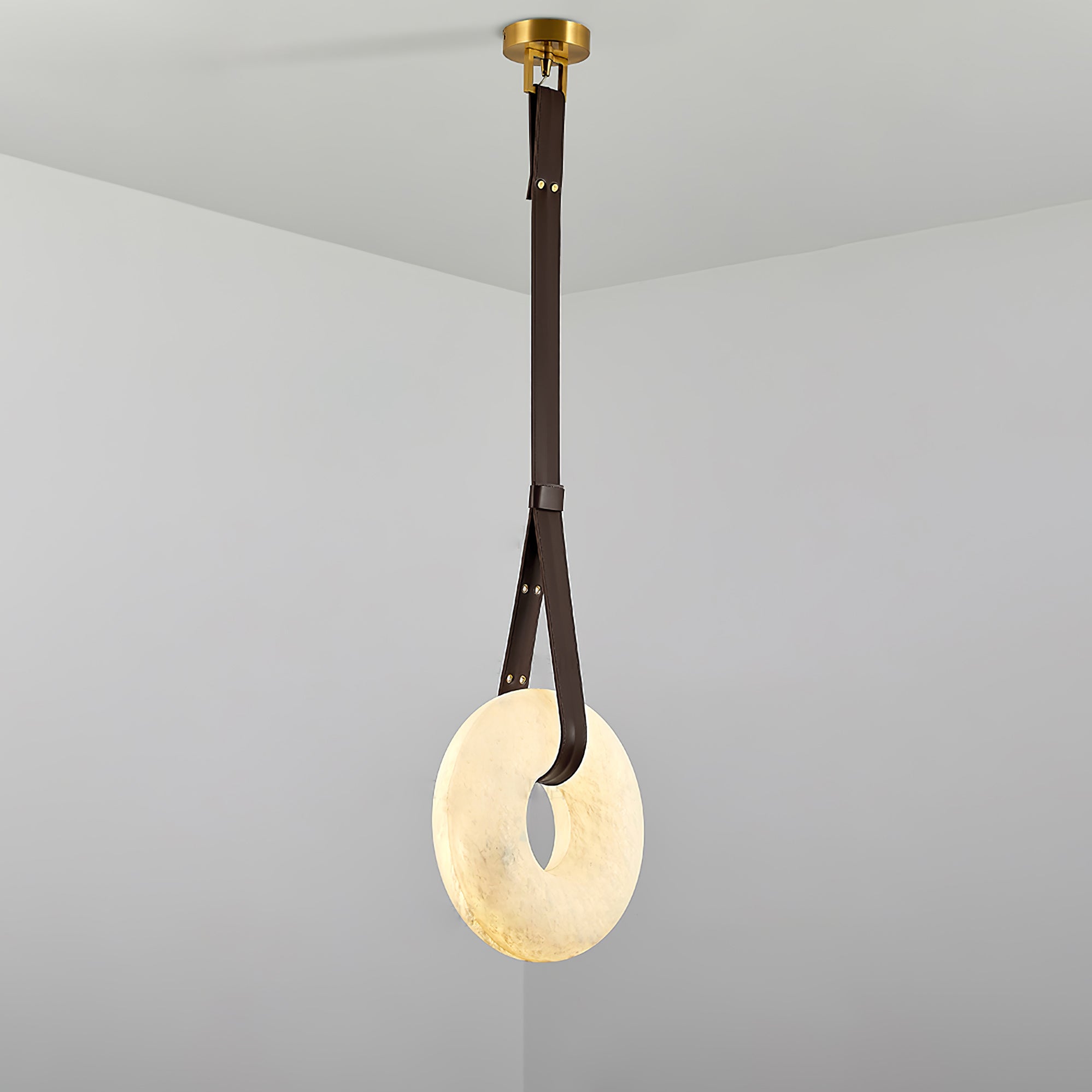 Pendant Light Alabaster Ring LED Ø 120.0 cm Gold Dining Room Halo Hanging Ceiling Lamp Adjustable | Thomler