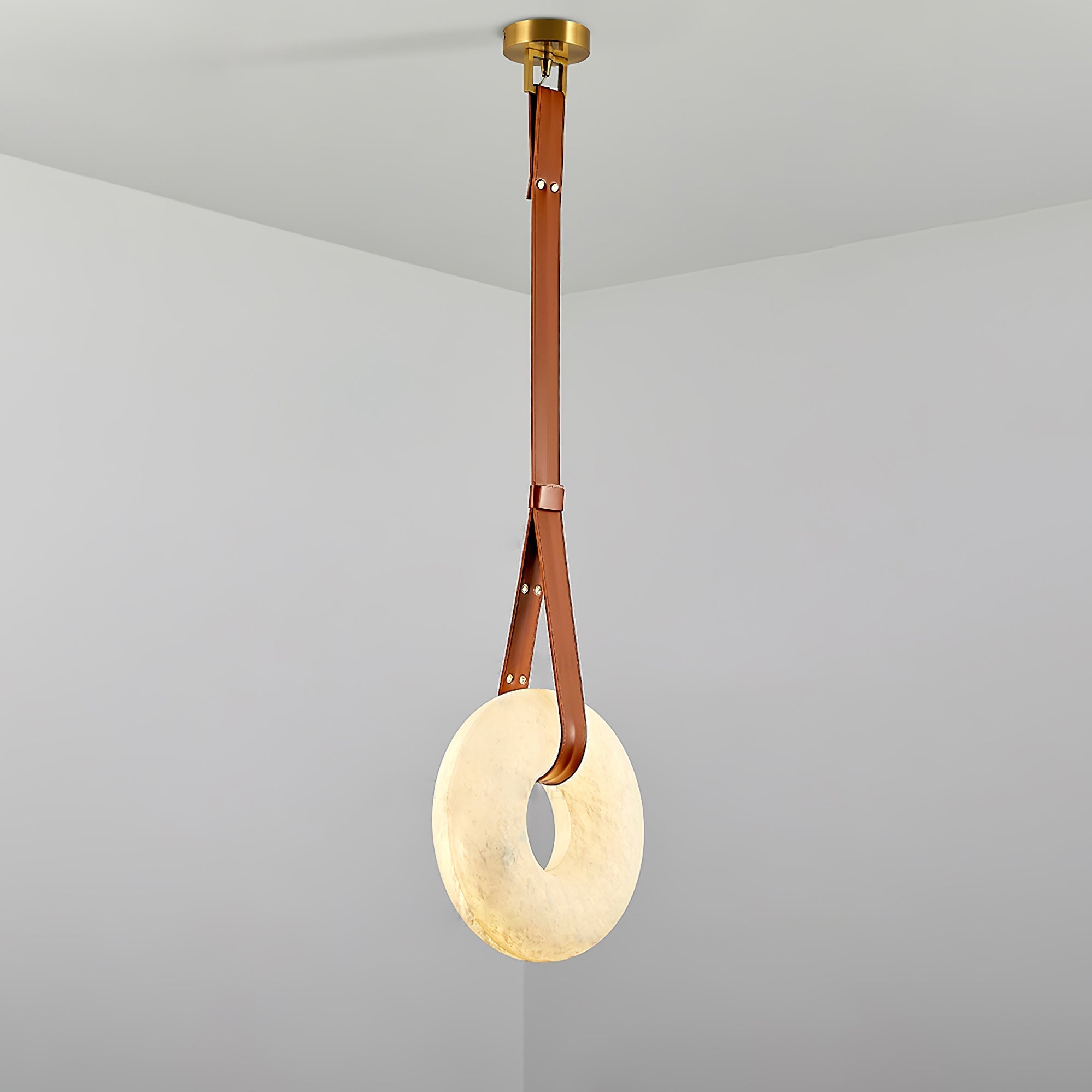 Pendant Light Alabaster Ring LED Ø 120.0 cm Gold Dining Room Halo Hanging Ceiling Lamp Adjustable | Thomler