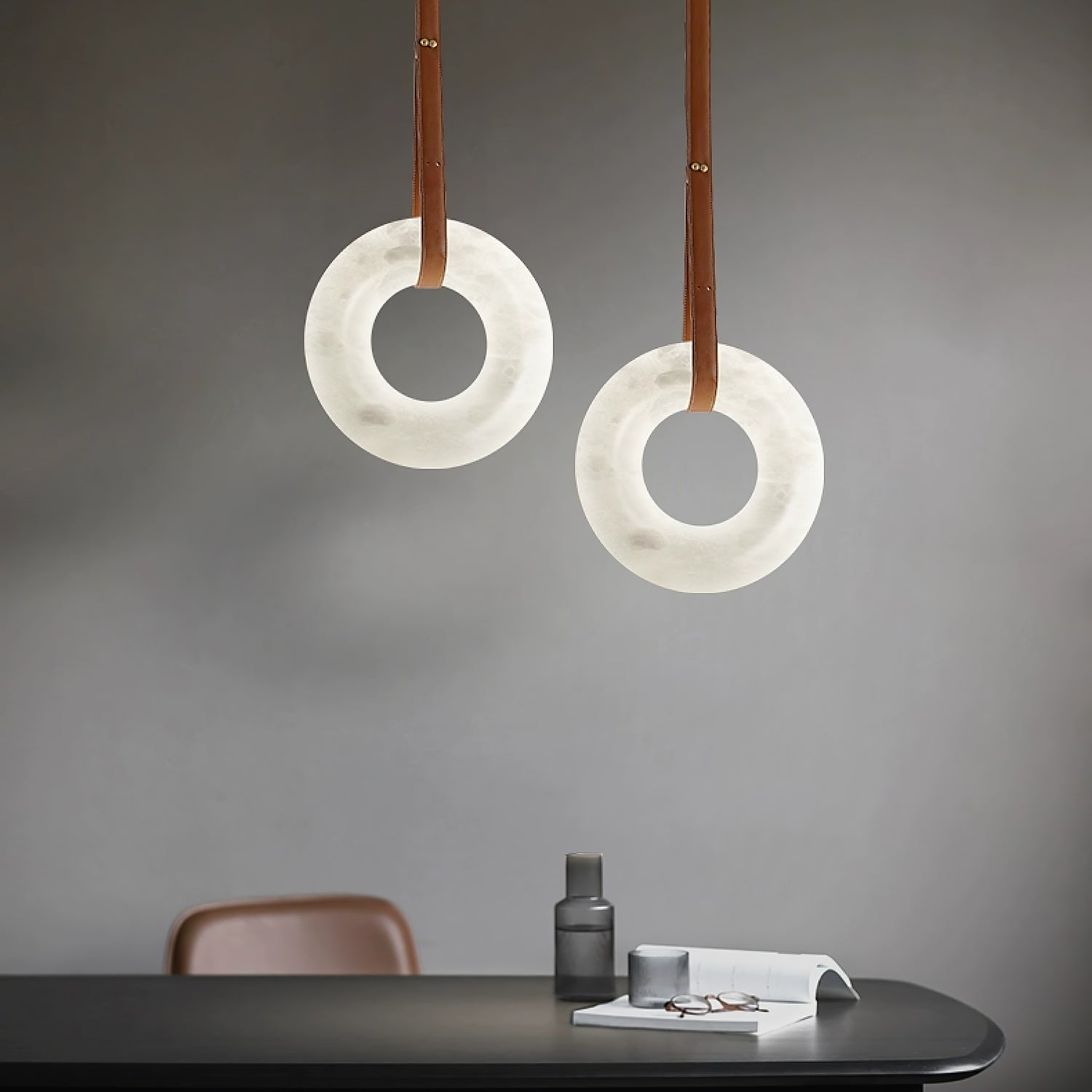 Pendant Light Alabaster Ring LED Ø 120.0 cm Gold Dining Room Halo Hanging Ceiling Lamp Adjustable | Thomler