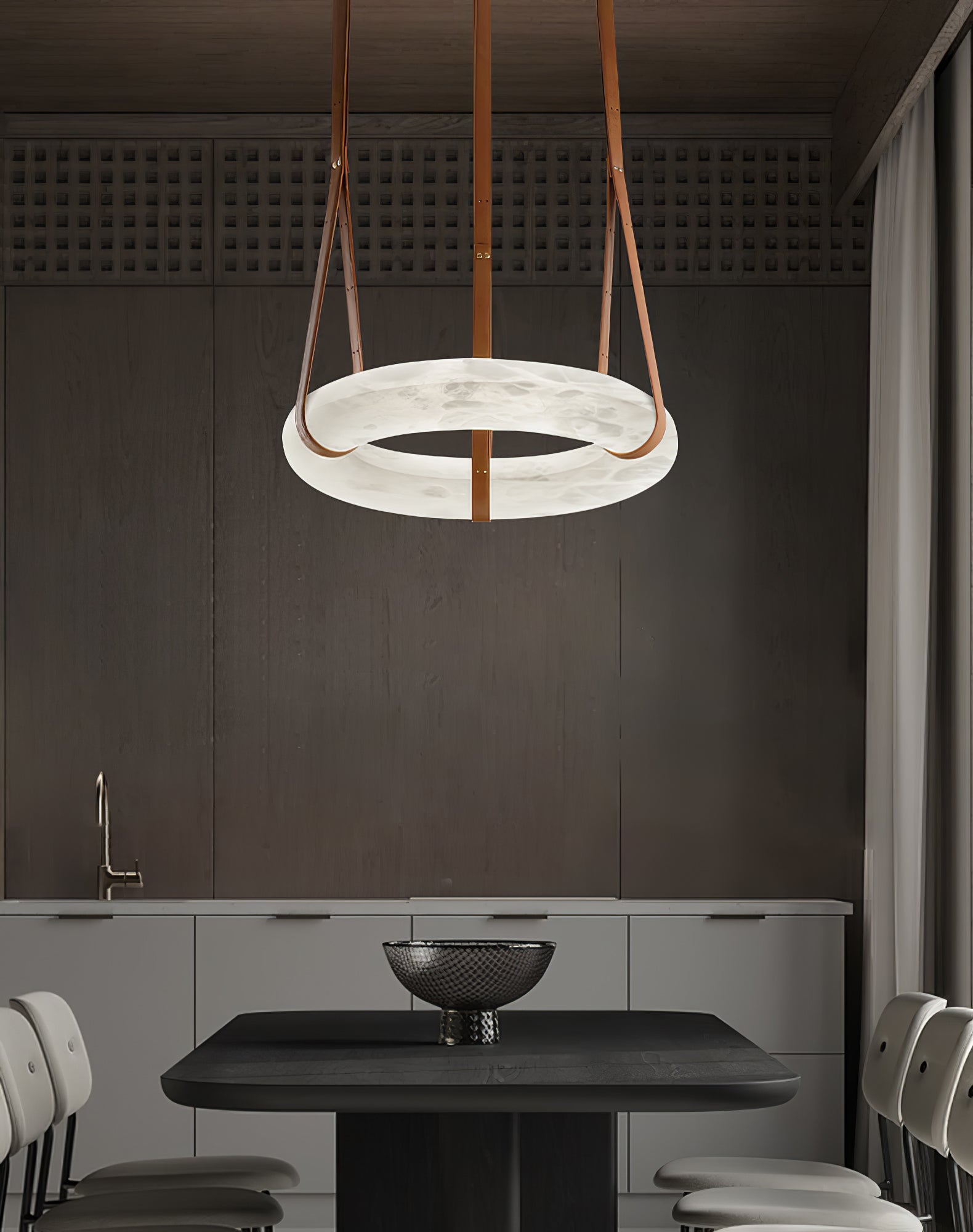 Pendant Light Alabaster Ring LED Ø 120.0 cm Gold Dining Room Halo Hanging Ceiling Lamp Adjustable | Thomler
