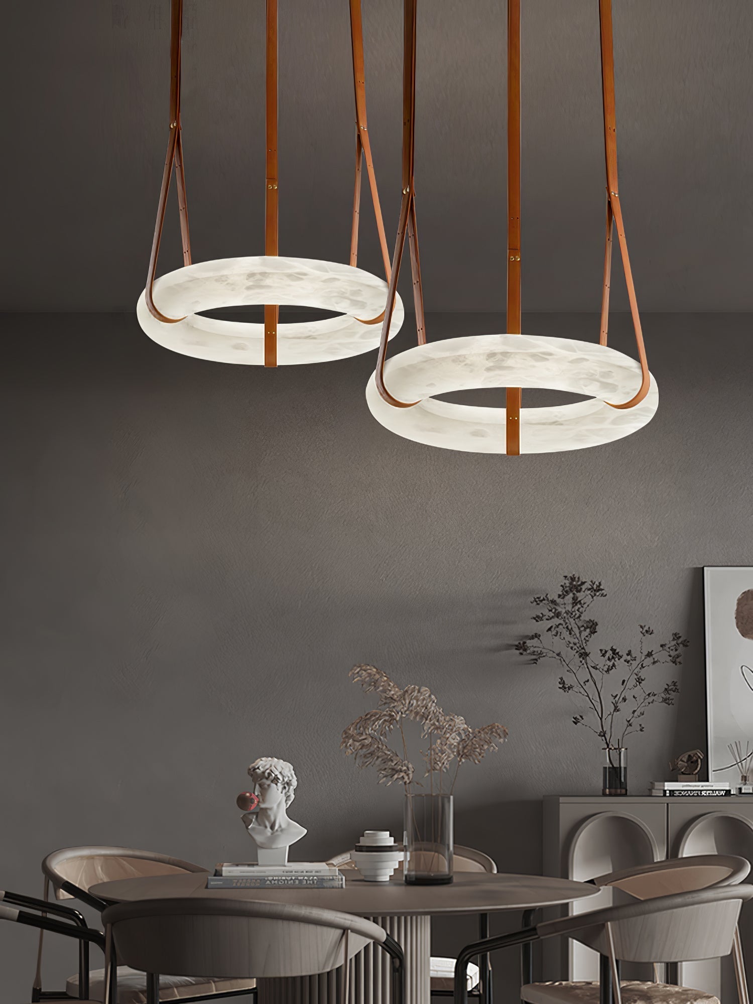 Pendant Light Alabaster Ring LED Ø 120.0 cm Gold Dining Room Halo Hanging Ceiling Lamp Adjustable | Thomler