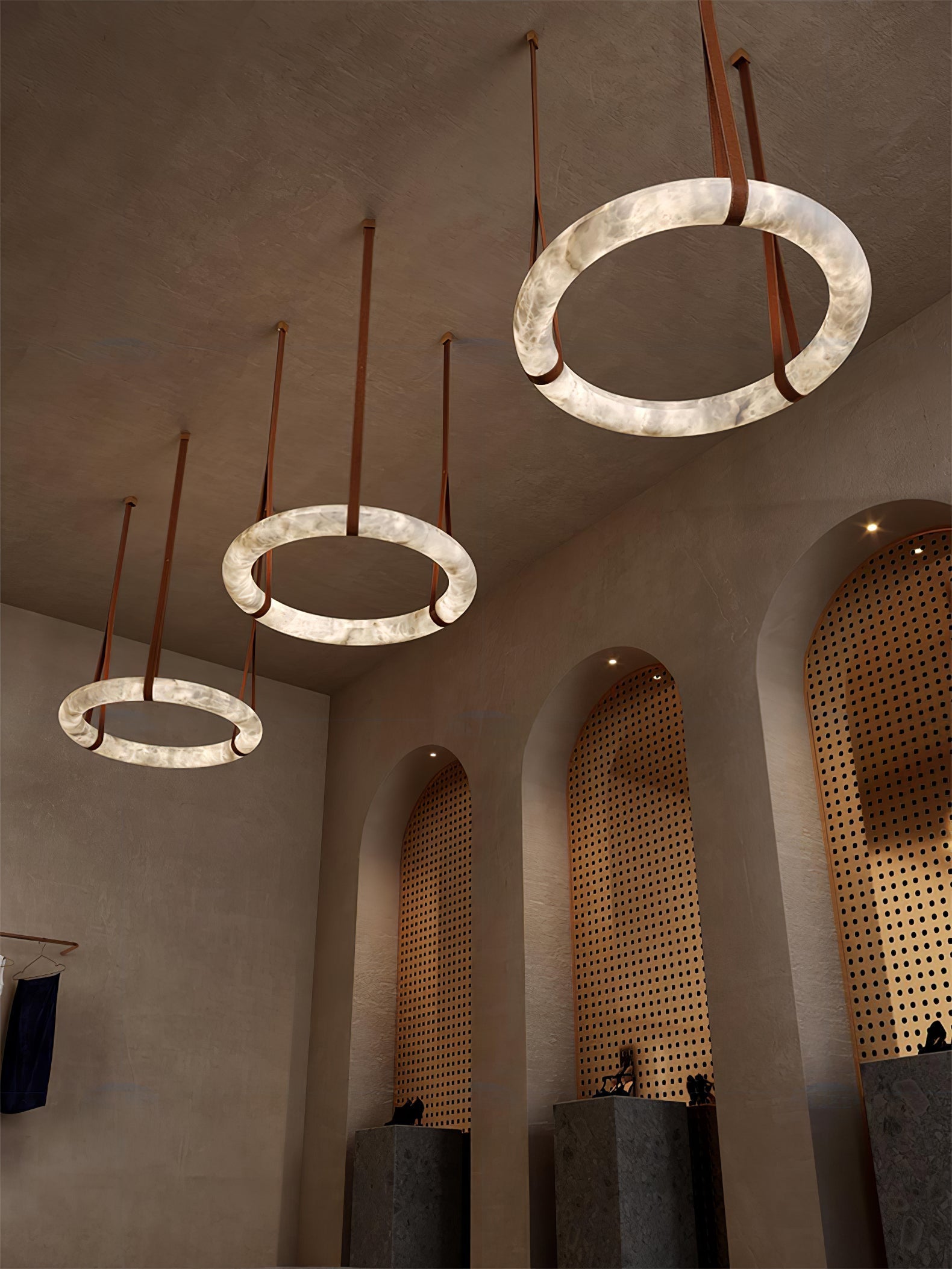 Pendant Light Alabaster Ring LED Ø 120.0 cm Gold Dining Room Halo Hanging Ceiling Lamp Adjustable | Thomler