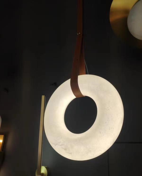 Pendant Light Alabaster Ring LED Ø 120.0 cm Gold Dining Room Halo Hanging Ceiling Lamp Adjustable | Thomler