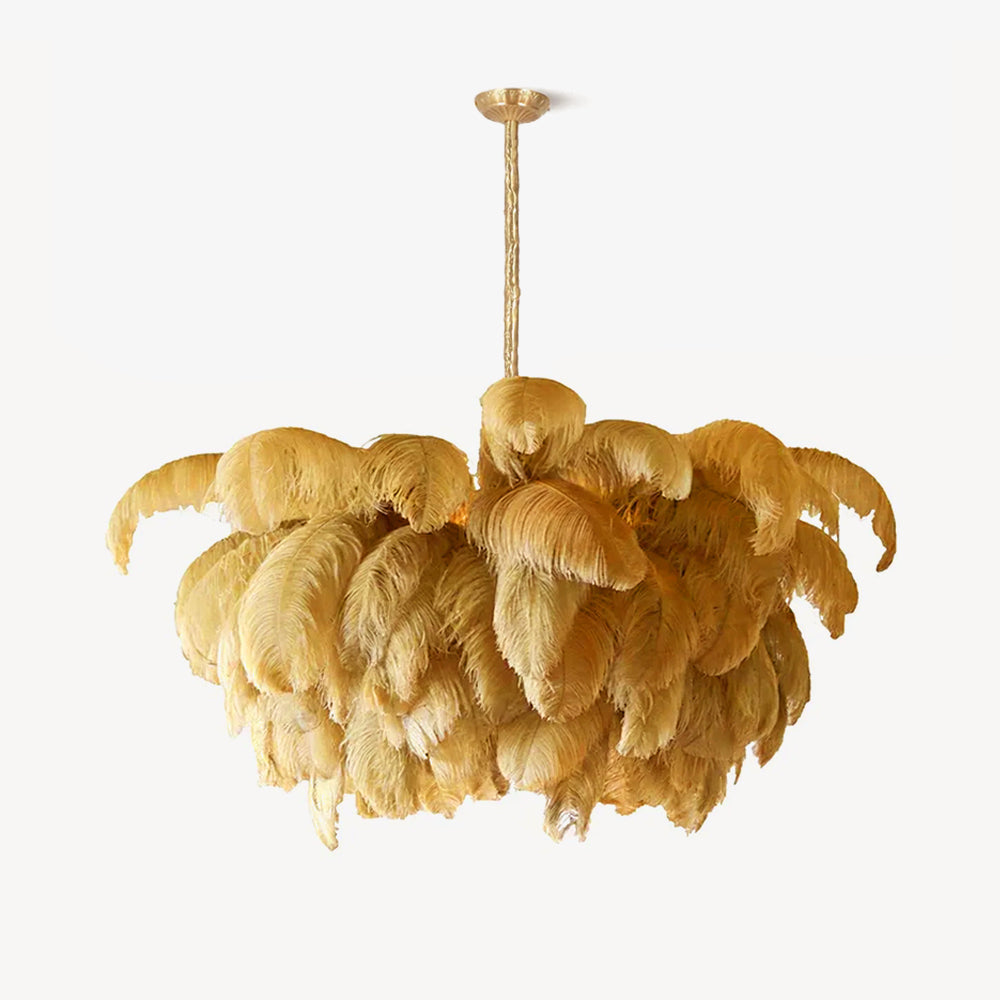 Chandelier Ostrich Feather 43.3 in Dia Luxury Indoor Ceiling Light Polished Brass 6 G9 Bulbs | Thomler