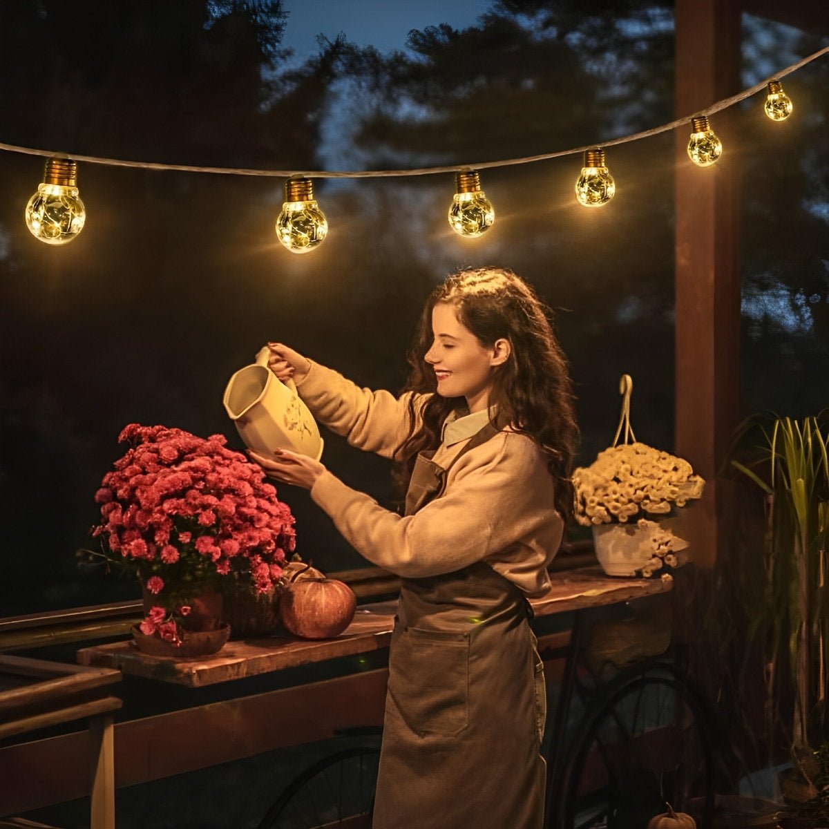 Solar Garden String Lights with Vintage LED Filament Bulbs – Weatherproof Jute Rope Design for Patios, Decks & Outdoor Entertaining | Thomler