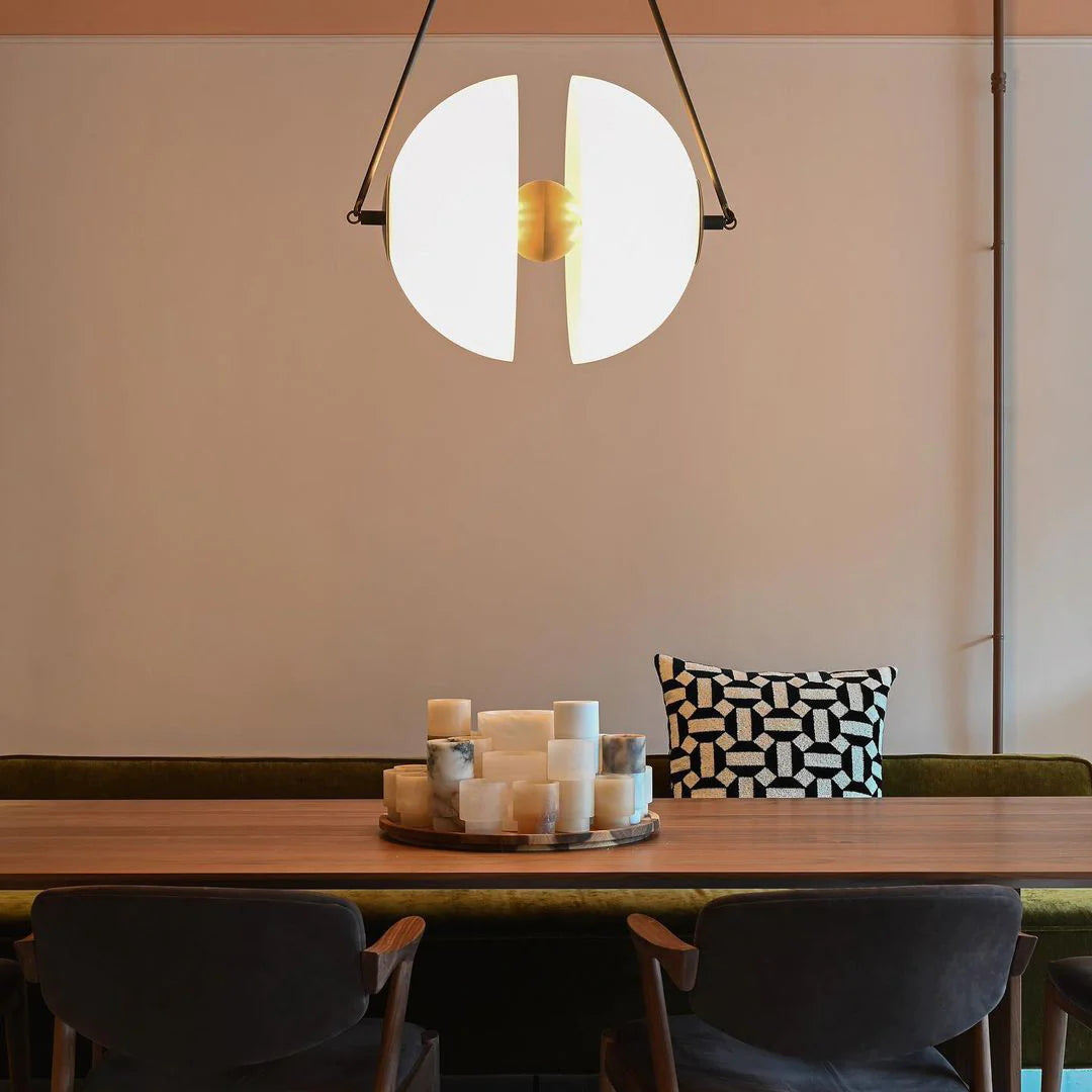 Pendant Light Metal 15.7 in White Glass 9.8 in Indoor Ceiling Lighting Dining Room Kitchen | Thomler