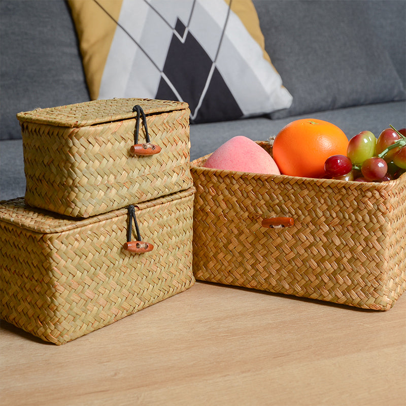 Lidded Woven Storage Box – Compact Home Organization Basket with Natural Finish | Thomler