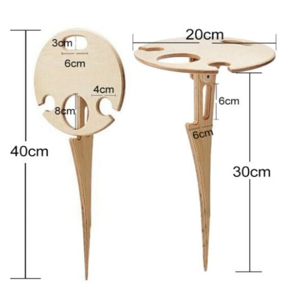 Wine Table Wooden 30.0 cm x 20.0 cm Portable Picnic Beach Garden Bottle Glass Holder Outdoor Serving Stand | Thomler