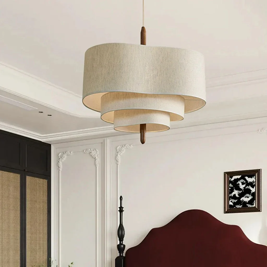 Pendant Light Fabric Wood 58.0 cm Beige Dining Room Japandi Wabi Sabi Hanging Ceiling Lamp Adjustable E27 | Thomler