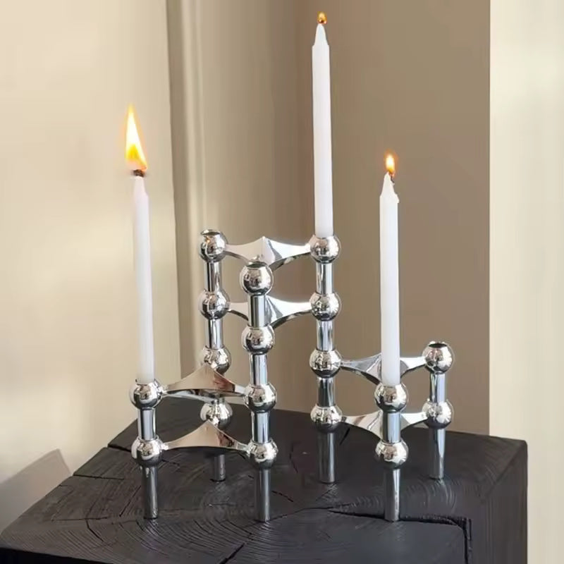 3-Piece Steel Atom Taper Holder Set – Modern Geometric Candlestick Display for Dining Tables, Shelves & Consoles | Thomler