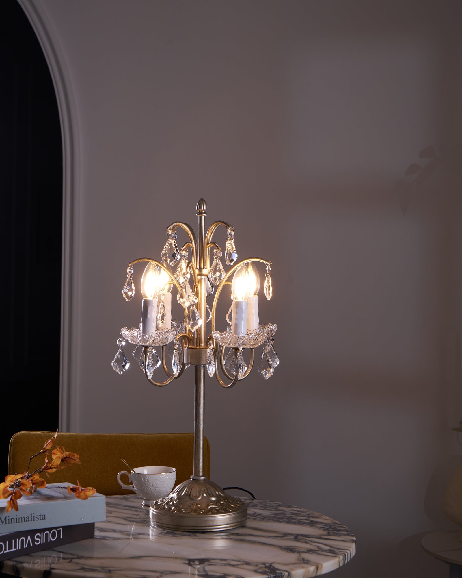 Table Lamp Metal Crystal Glass 21.7 in Height Chandelier Style Living Room Bedroom | Thomler