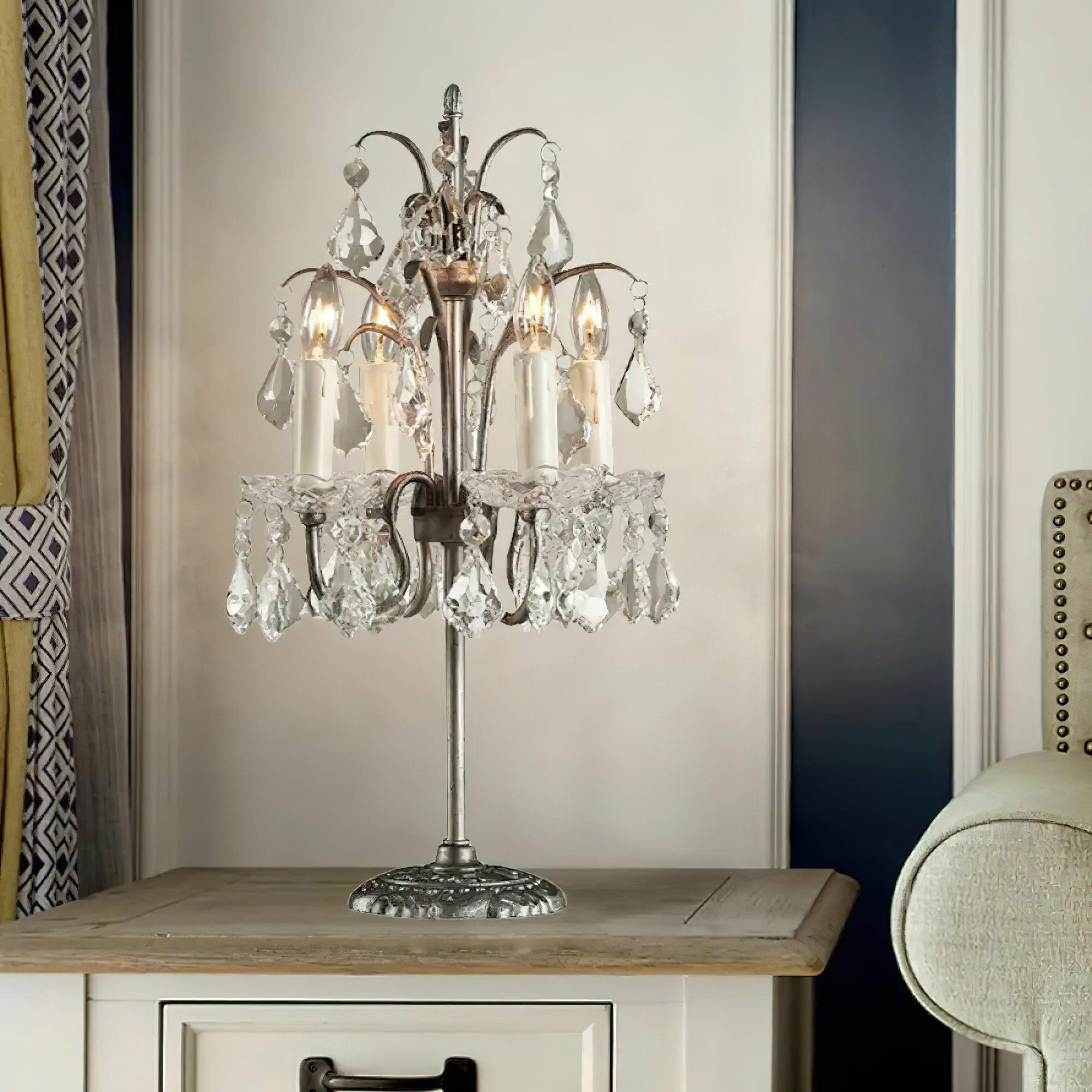Table Lamp Metal Crystal Glass 21.7 in Height Chandelier Style Living Room Bedroom | Thomler