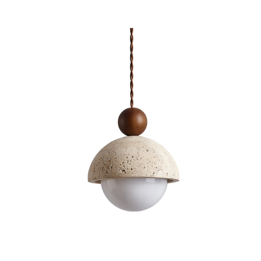 Pendant Light Travertine Glass Dome 5.9 in Beige Indoor Dining Kitchen Hanging Fixture Modern Lighting Decor | Thomler