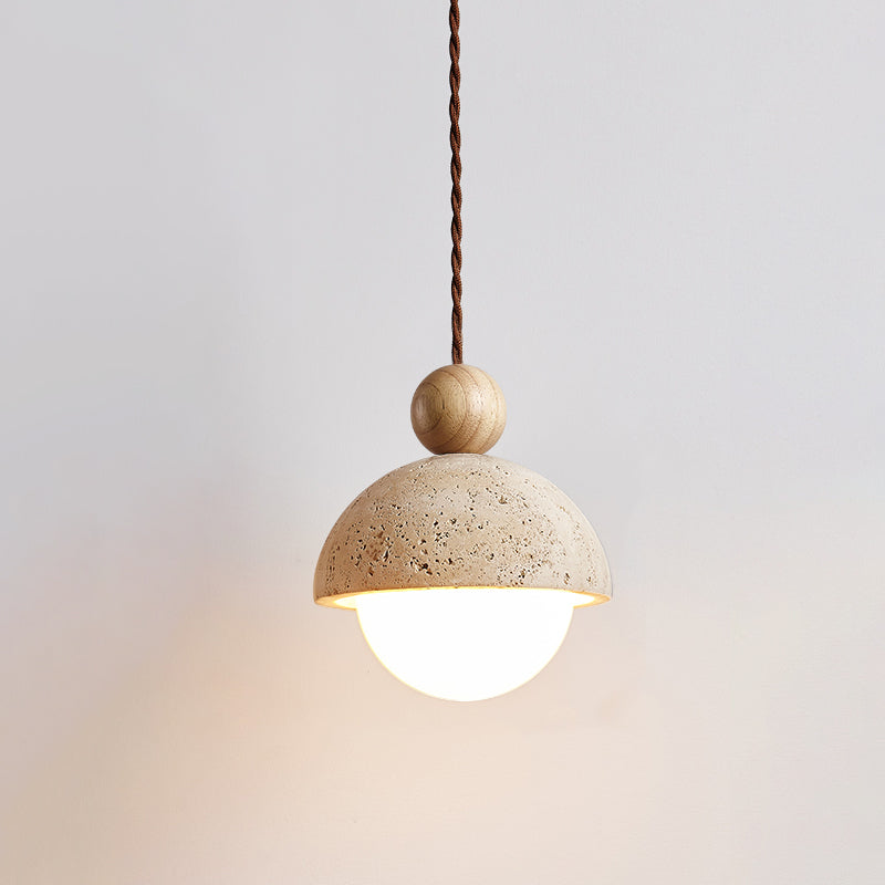 Pendant Light Travertine Glass Dome 5.9 in Beige Indoor Dining Kitchen Hanging Fixture Modern Lighting Decor | Thomler