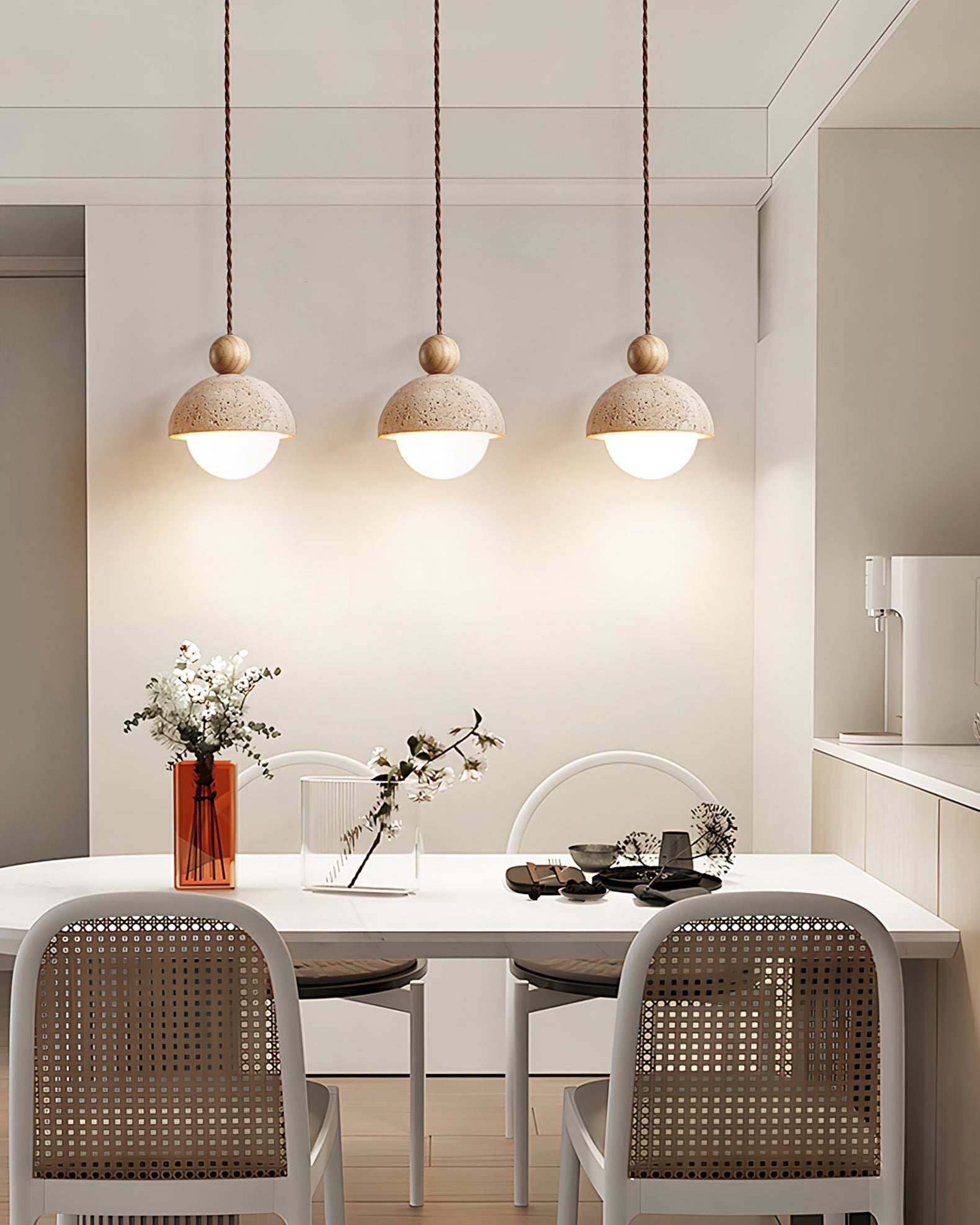 Pendant Light Travertine Glass Dome 5.9 in Beige Indoor Dining Kitchen Hanging Fixture Modern Lighting Decor | Thomler