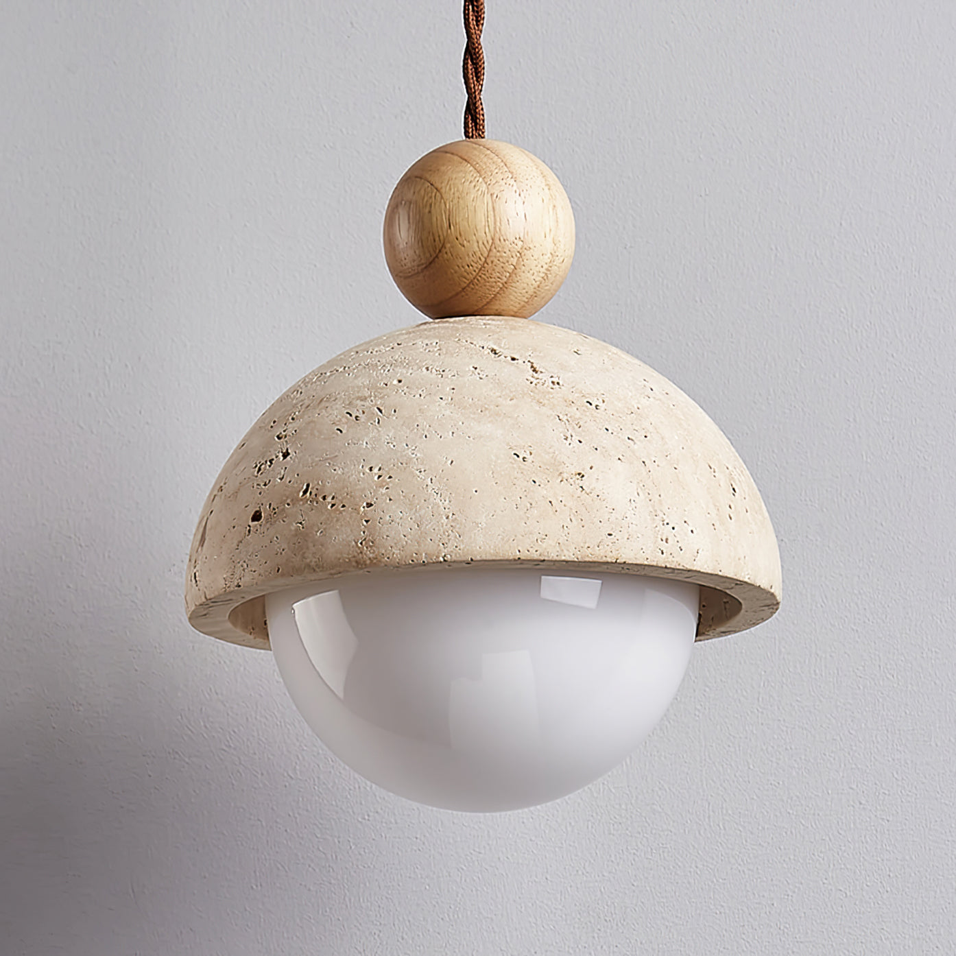 Pendant Light Travertine Glass Dome 5.9 in Beige Indoor Dining Kitchen Hanging Fixture Modern Lighting Decor | Thomler