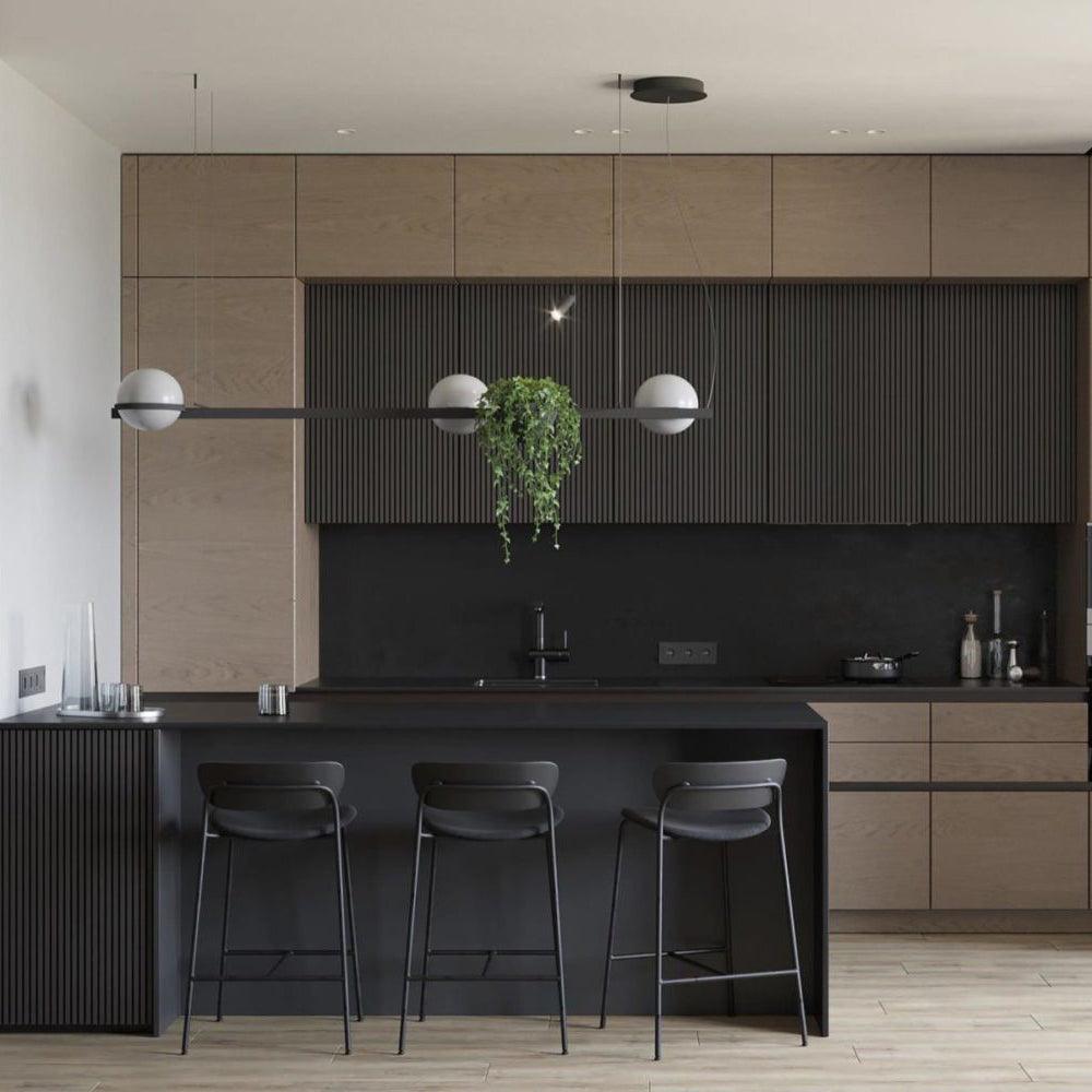 Spherical LED Hanging Fixture for Kitchen Island & Dining Area – Adjustable Height Black Metal Pendant with Dual-Tone Lighting, 8.7 in Acryl | Thomler