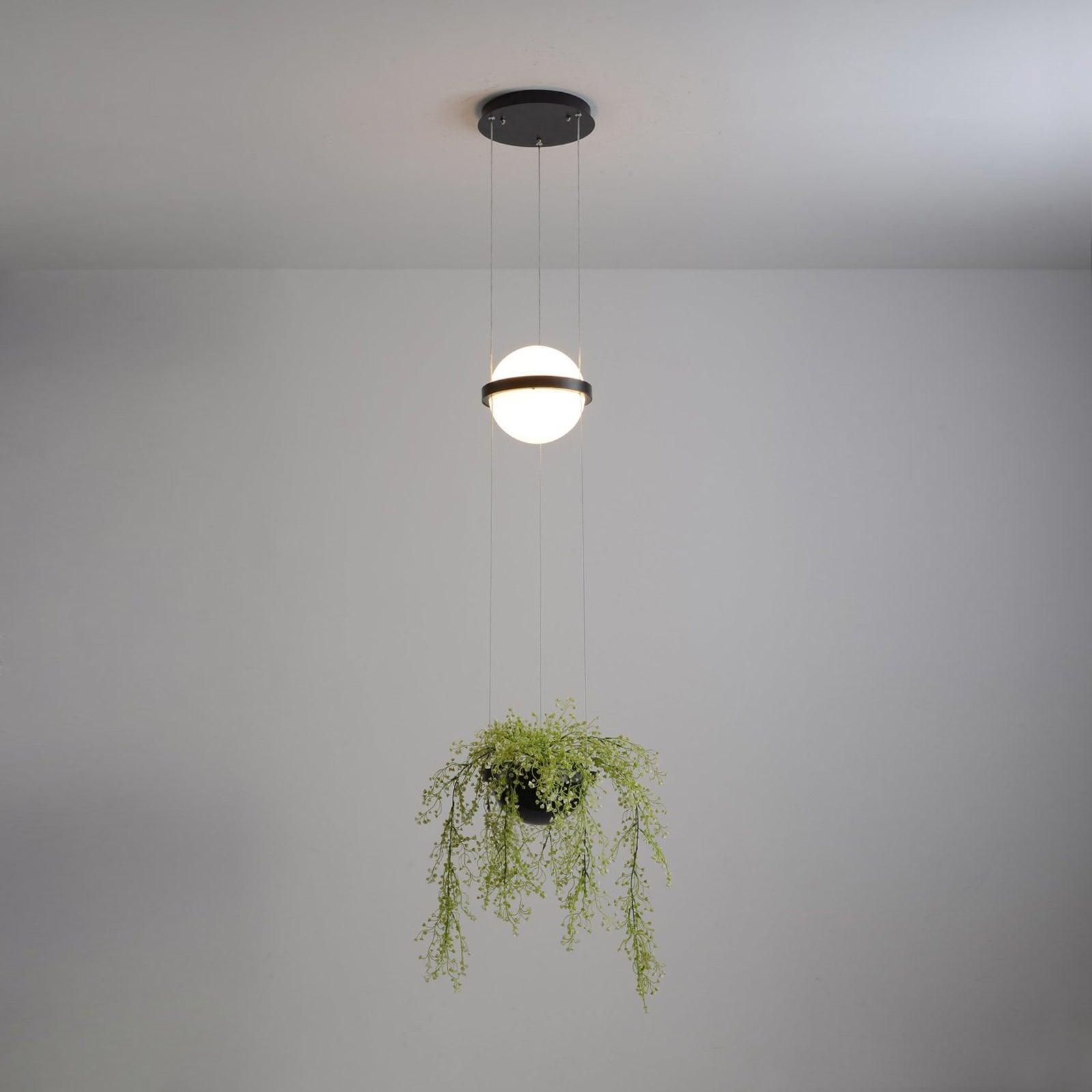 Spherical LED Hanging Fixture for Kitchen Island & Dining Area – Adjustable Height Black Metal Pendant with Dual-Tone Lighting, 8.7 in Acryl | Thomler