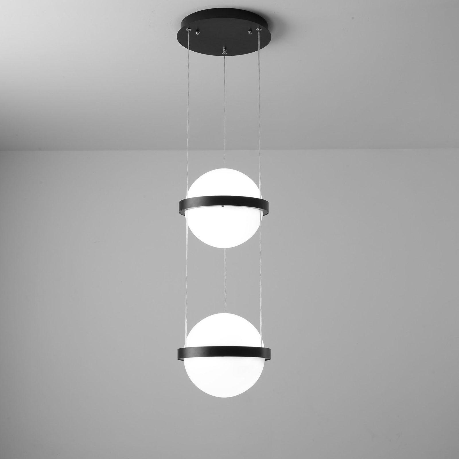 Spherical LED Hanging Fixture for Kitchen Island & Dining Area – Adjustable Height Black Metal Pendant with Dual-Tone Lighting, 8.7 in Acryl | Thomler