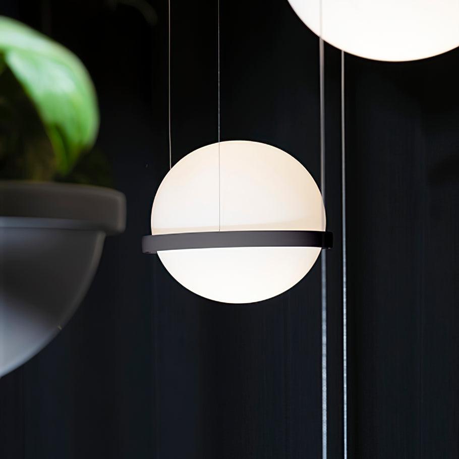 Spherical LED Hanging Fixture for Kitchen Island & Dining Area – Adjustable Height Black Metal Pendant with Dual-Tone Lighting, 8.7 in Acryl | Thomler