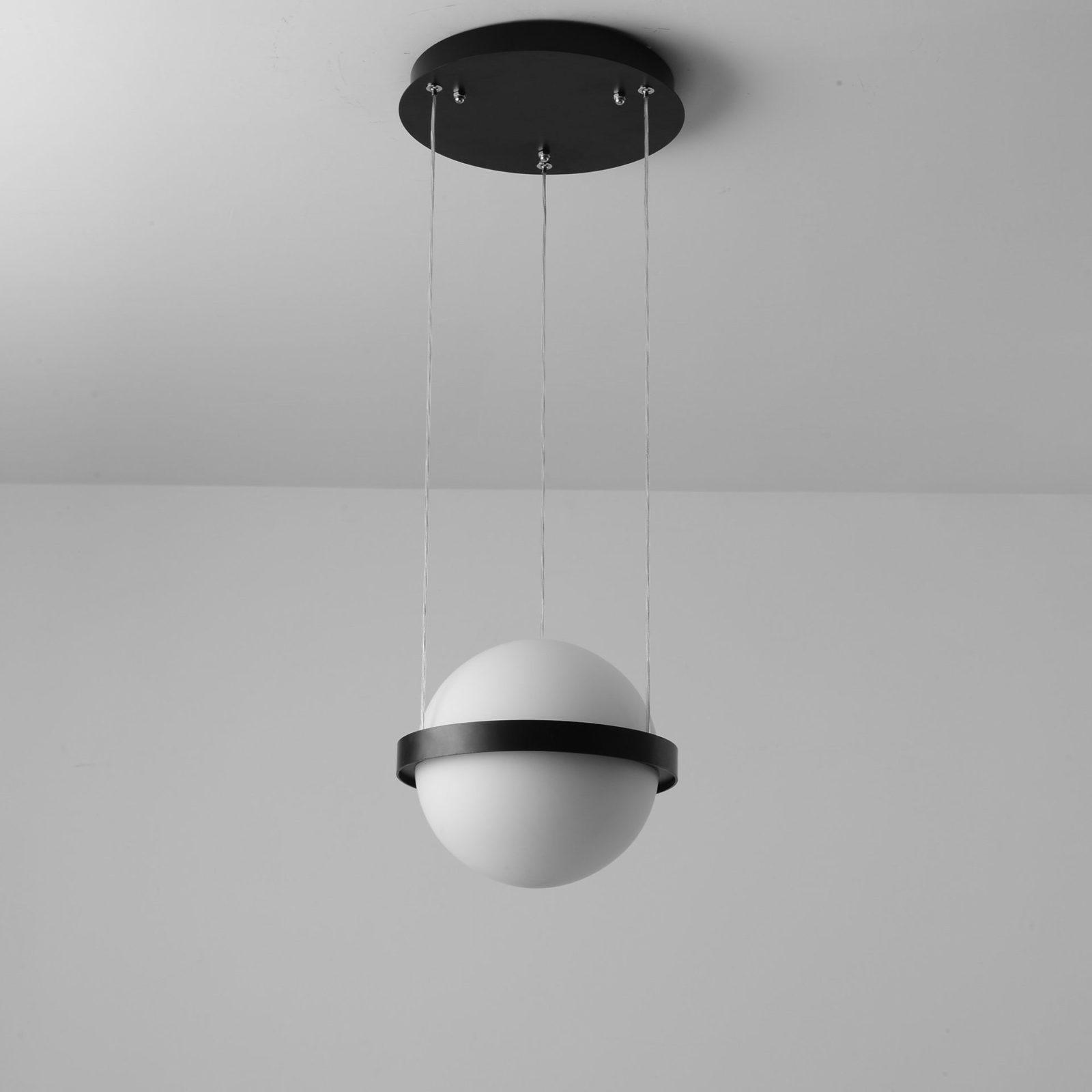 Spherical LED Hanging Fixture for Kitchen Island & Dining Area – Adjustable Height Black Metal Pendant with Dual-Tone Lighting, 8.7 in Acryl | Thomler