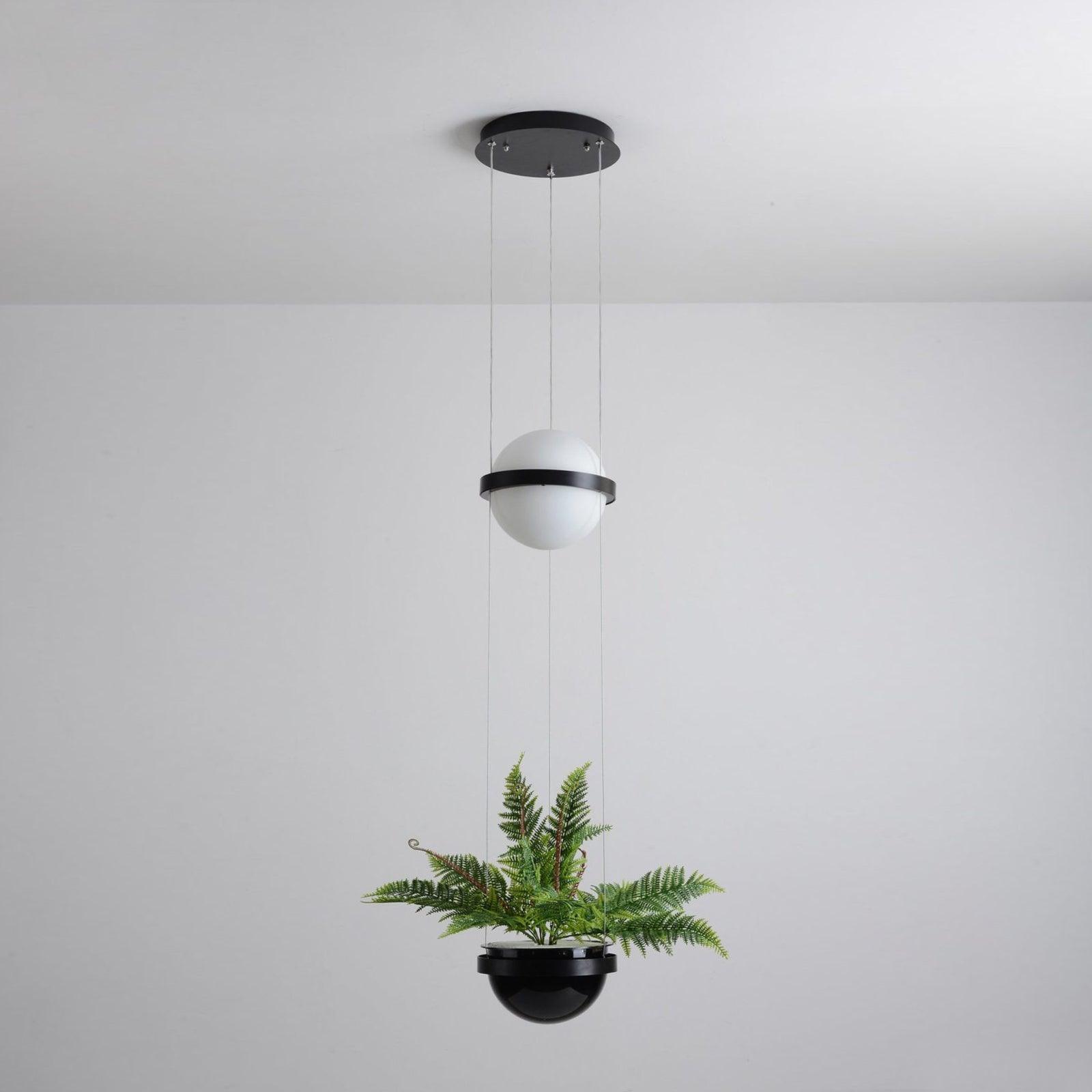 Spherical LED Hanging Fixture for Kitchen Island & Dining Area – Adjustable Height Black Metal Pendant with Dual-Tone Lighting, 8.7 in Acryl | Thomler