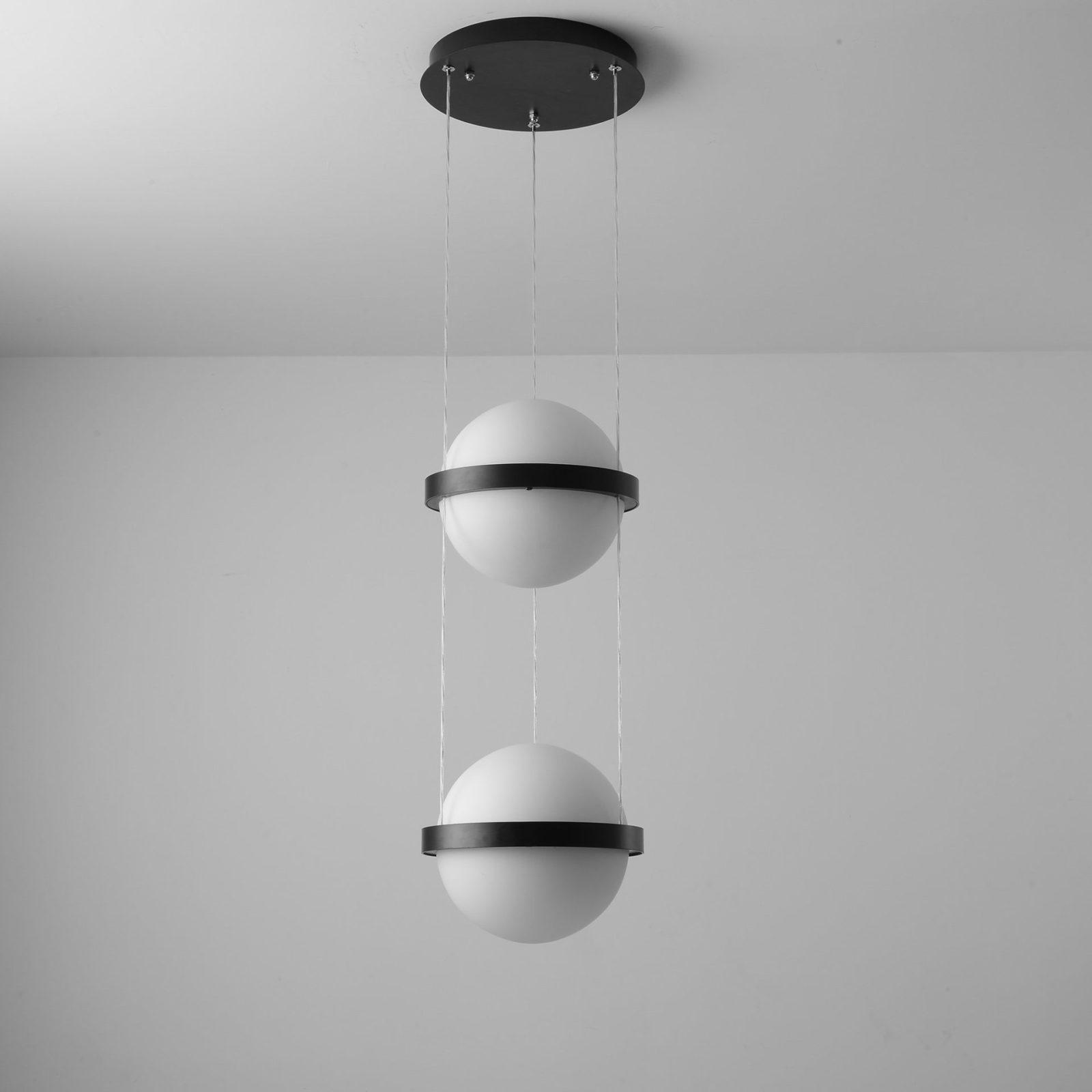 Spherical LED Hanging Fixture for Kitchen Island & Dining Area – Adjustable Height Black Metal Pendant with Dual-Tone Lighting, 8.7 in Acryl | Thomler