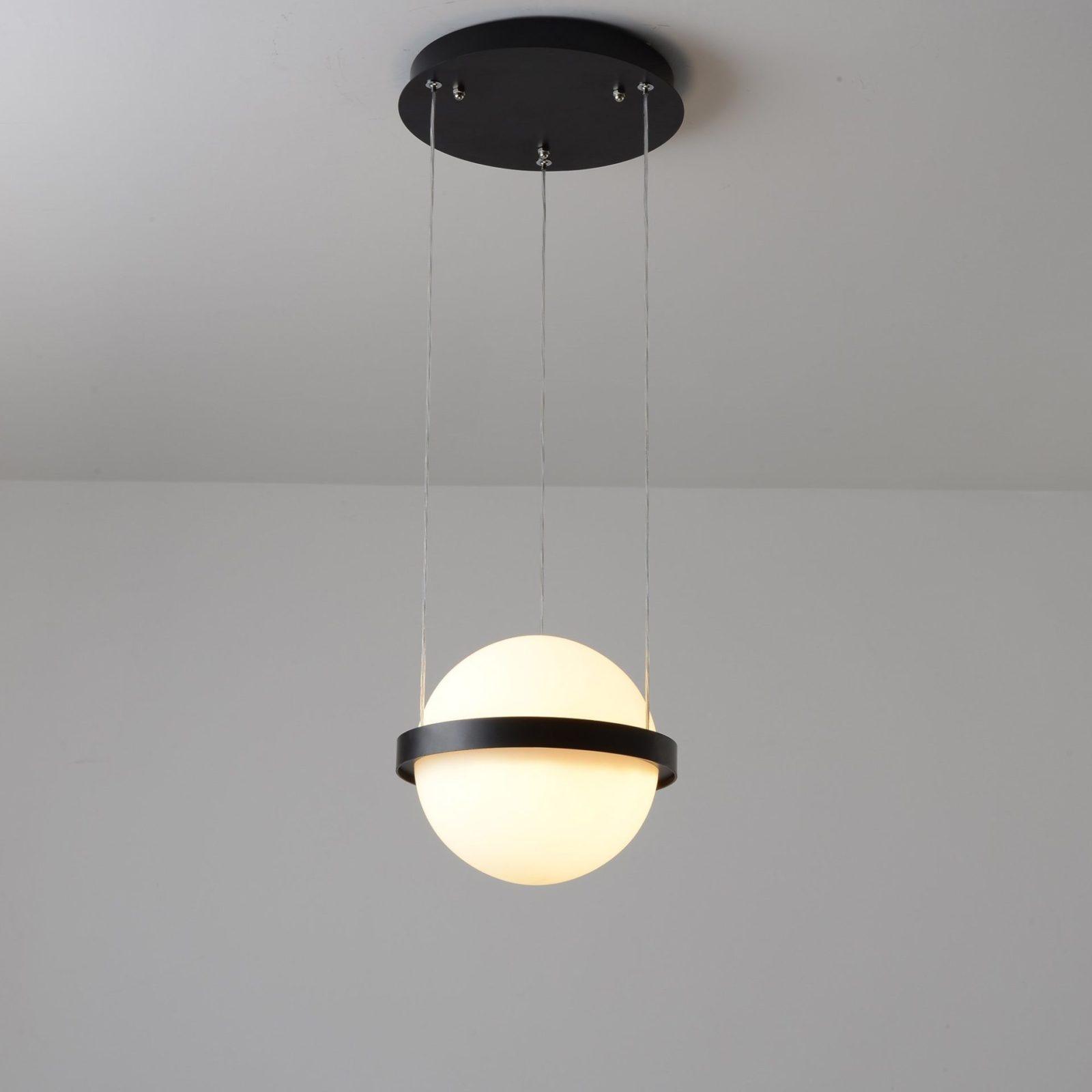 Spherical LED Hanging Fixture for Kitchen Island & Dining Area – Adjustable Height Black Metal Pendant with Dual-Tone Lighting, 8.7 in Acryl | Thomler