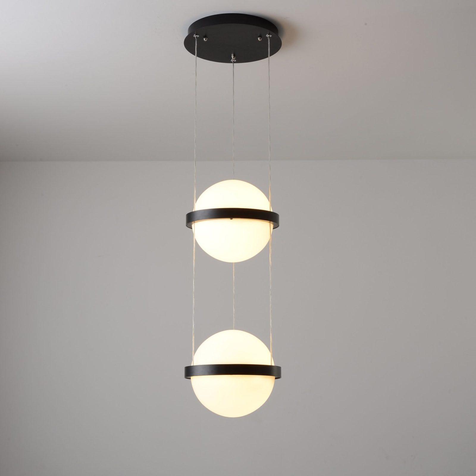 Spherical LED Hanging Fixture for Kitchen Island & Dining Area – Adjustable Height Black Metal Pendant with Dual-Tone Lighting, 8.7 in Acryl | Thomler