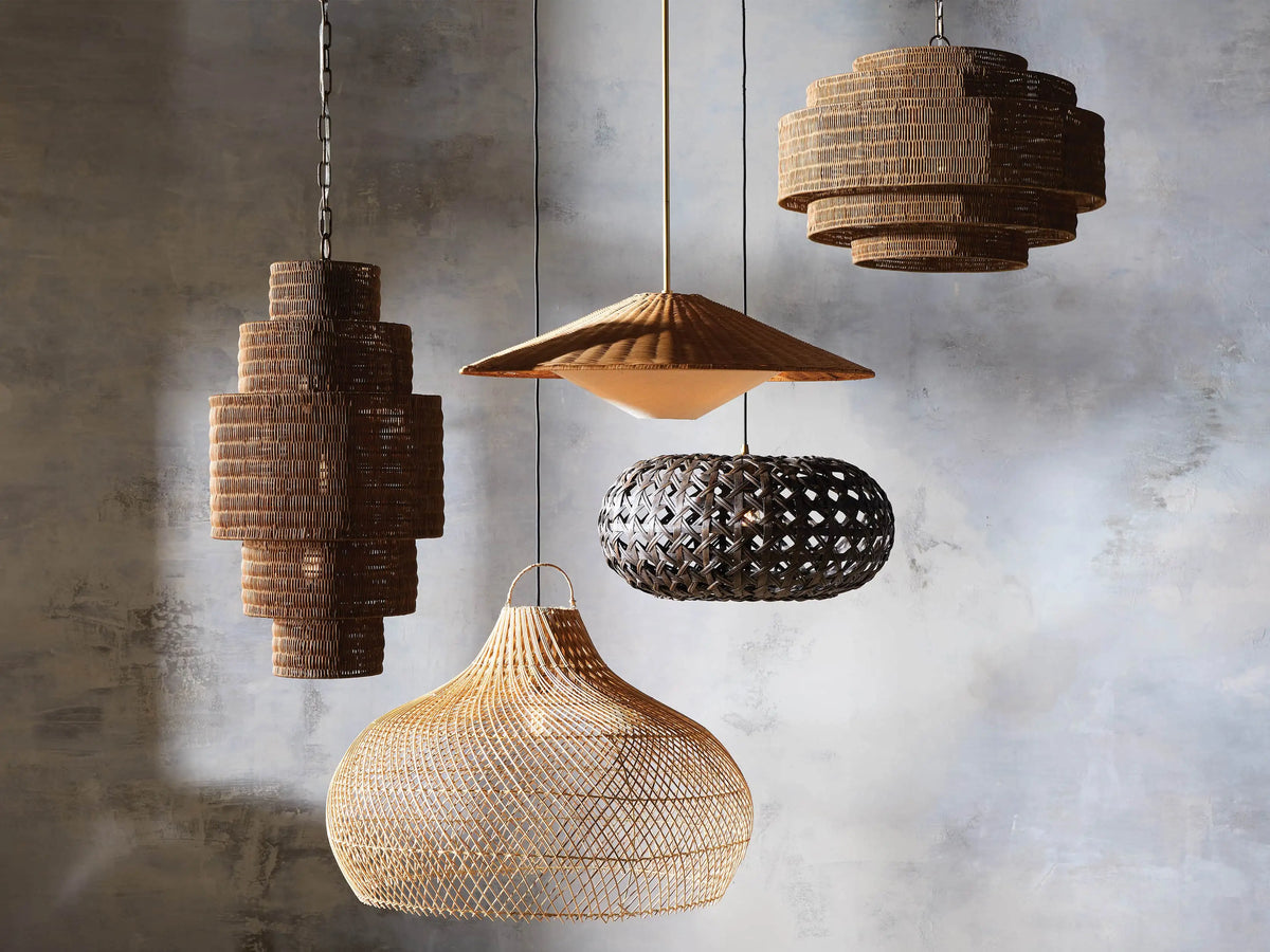 Woven Rattan Ceiling Chandelier with Layered Dome Shade – 28 or 40 Inch Natural Boho Pendant Light for Dining Room, Bedroom, Living Room | Thomler
