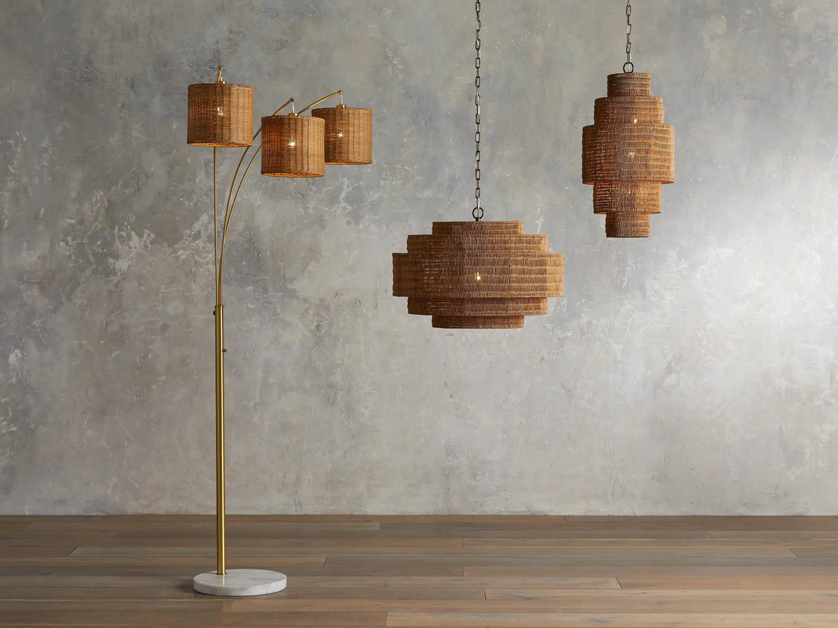 Woven Rattan Ceiling Chandelier with Layered Dome Shade – 28 or 40 Inch Natural Boho Pendant Light for Dining Room, Bedroom, Living Room | Thomler