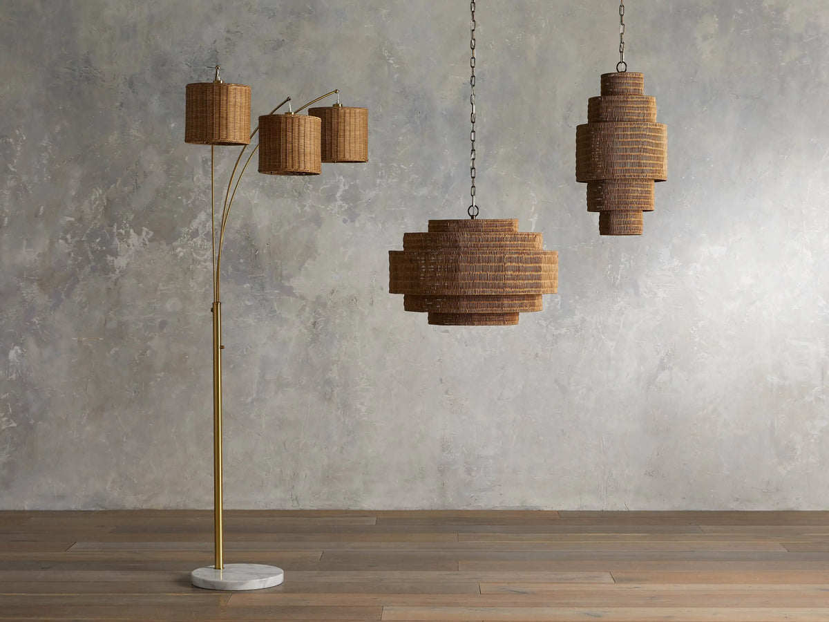 Woven Rattan Ceiling Chandelier with Layered Dome Shade – 28 or 40 Inch Natural Boho Pendant Light for Dining Room, Bedroom, Living Room | Thomler