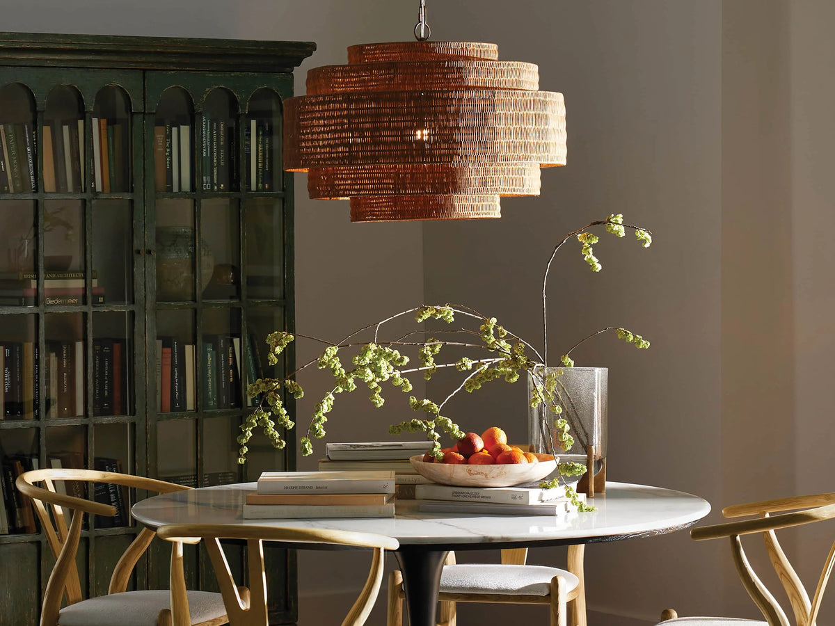 Woven Rattan Ceiling Chandelier with Layered Dome Shade – 28 or 40 Inch Natural Boho Pendant Light for Dining Room, Bedroom, Living Room | Thomler
