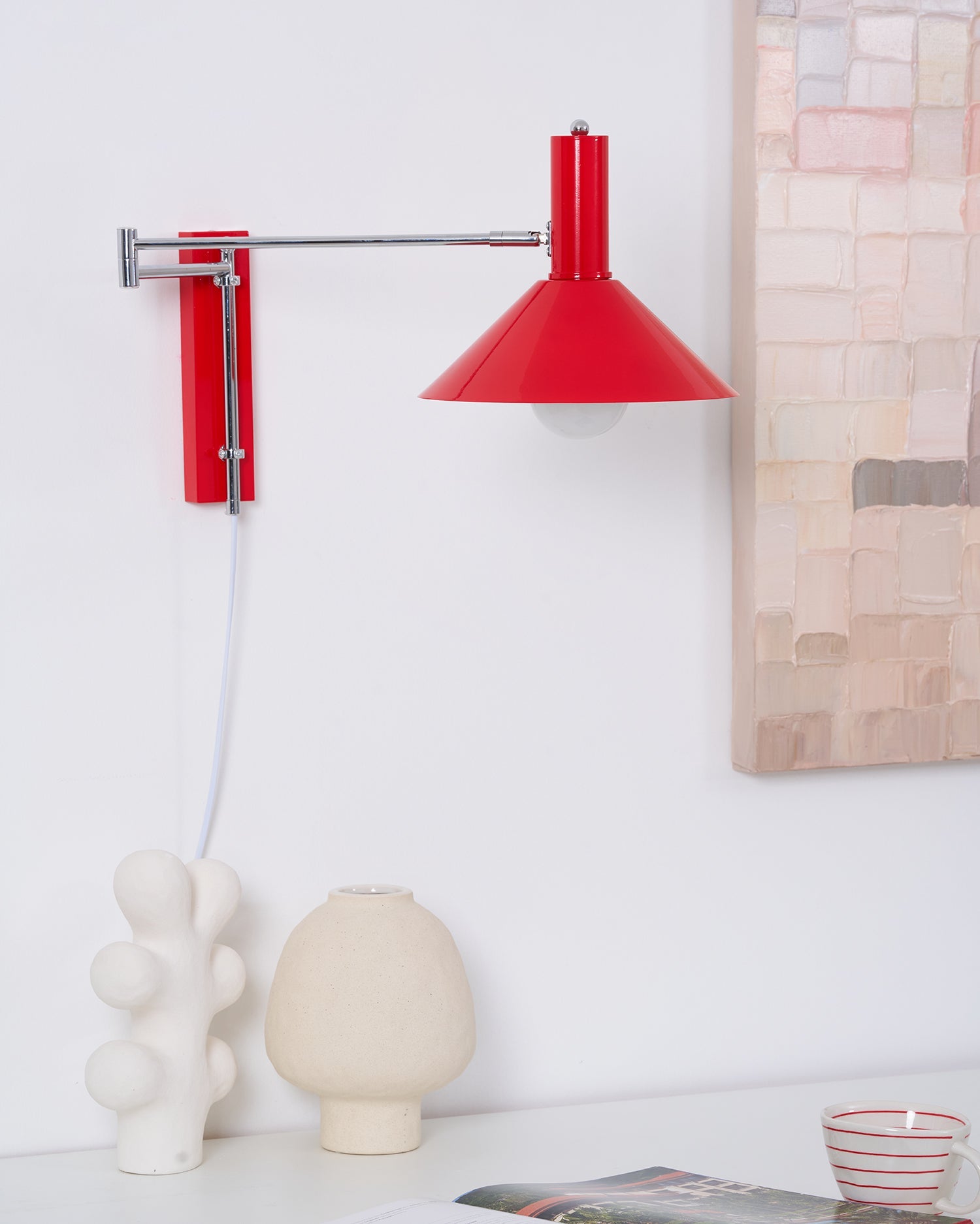 Wall Lamp Metal 9.8 in 360° Swivel Adjustable White Black Red Indoor Bathroom Bedroom Lighting | Thomler