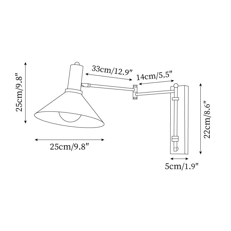 Wall Lamp Metal 9.8 in 360° Swivel Adjustable White Black Red Indoor Bathroom Bedroom Lighting | Thomler