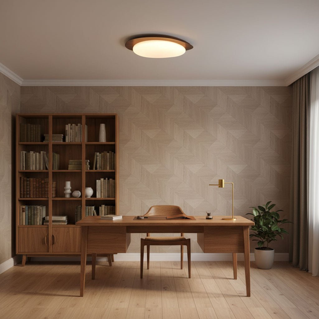 Pebble Ceiling Light 11.8 in 12W Walnut Grain Indoor Flush Mount LED | Modern Bedroom Living Room Dining Room Ceiling Fixture | Thomler