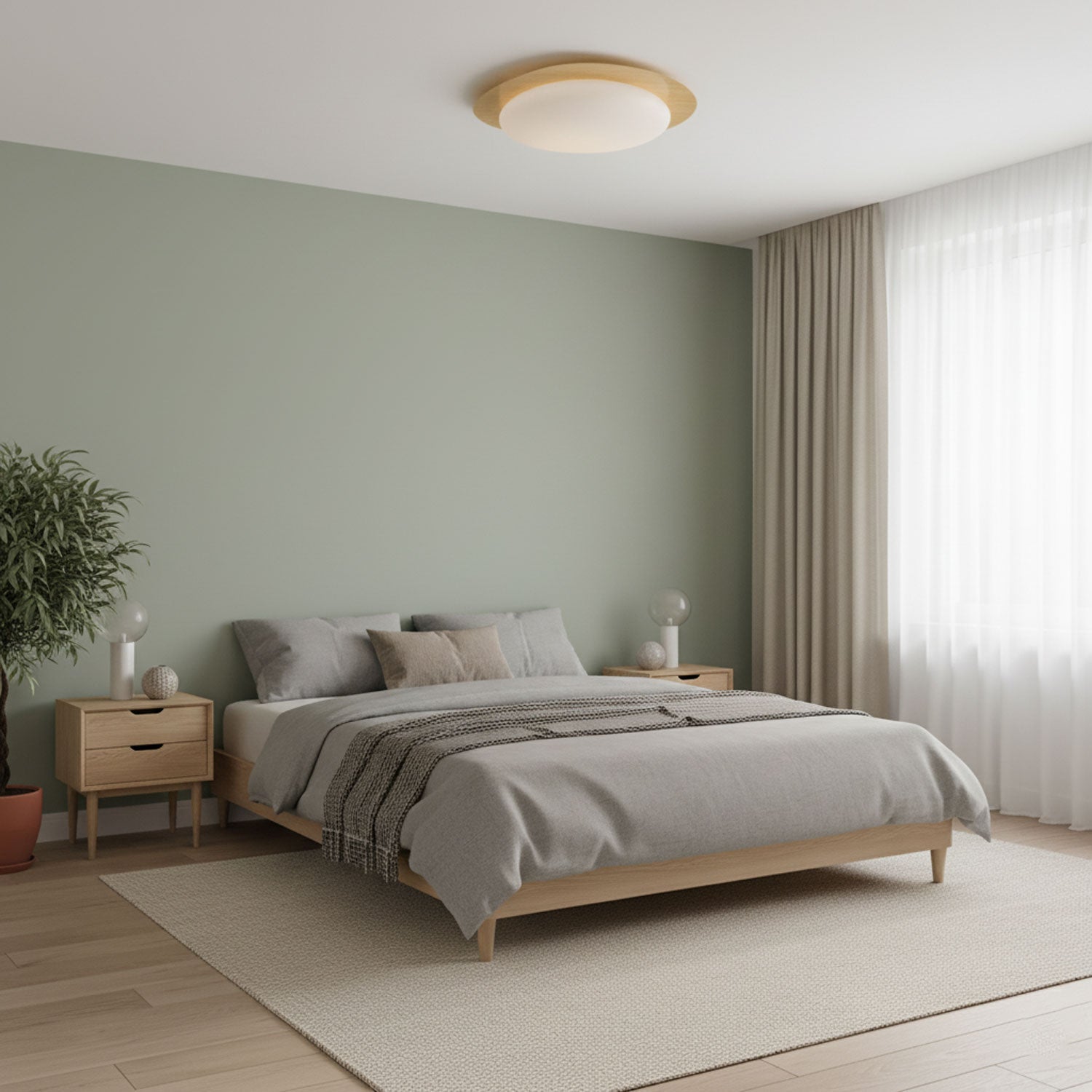 Pebble Ceiling Light 11.8 in 12W Walnut Grain Indoor Flush Mount LED | Modern Bedroom Living Room Dining Room Ceiling Fixture | Thomler