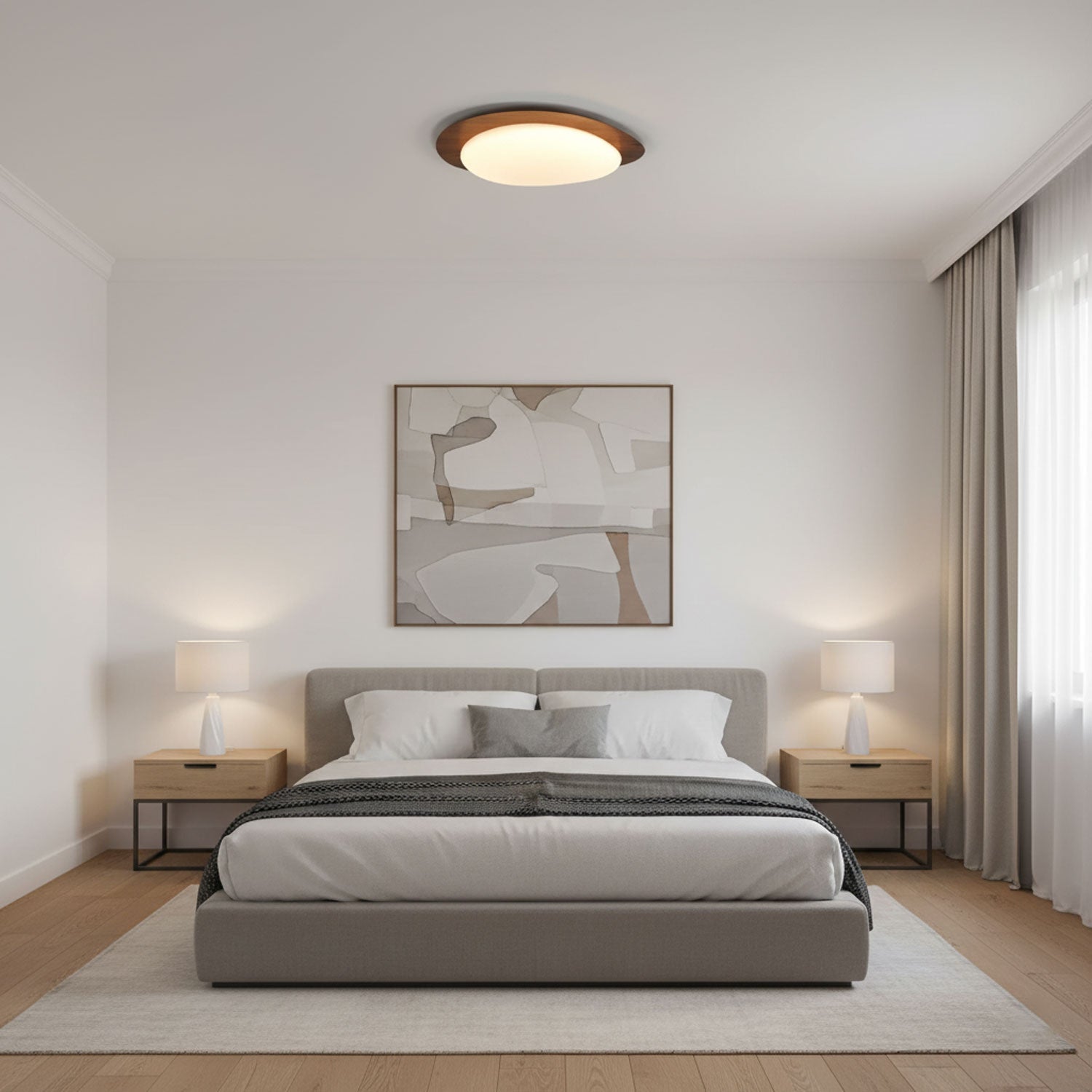 Pebble Ceiling Light 11.8 in 12W Walnut Grain Indoor Flush Mount LED | Modern Bedroom Living Room Dining Room Ceiling Fixture | Thomler