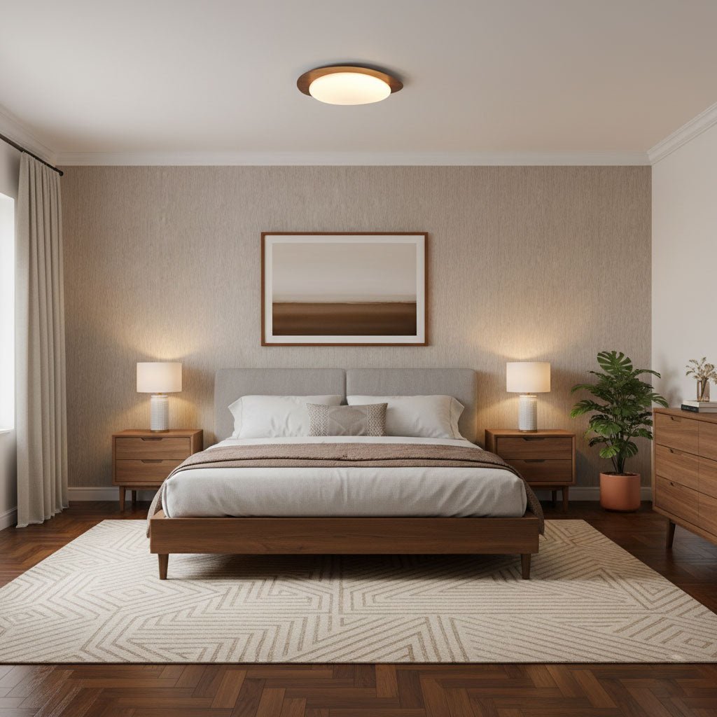 Pebble Ceiling Light 11.8 in 12W Walnut Grain Indoor Flush Mount LED | Modern Bedroom Living Room Dining Room Ceiling Fixture | Thomler