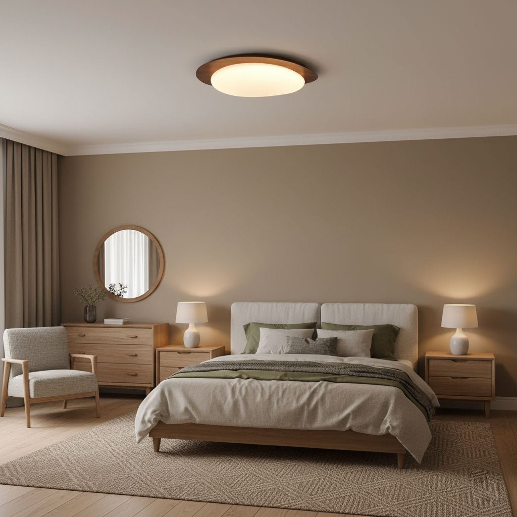 Pebble Ceiling Light 11.8 in 12W Walnut Grain Indoor Flush Mount LED | Modern Bedroom Living Room Dining Room Ceiling Fixture | Thomler